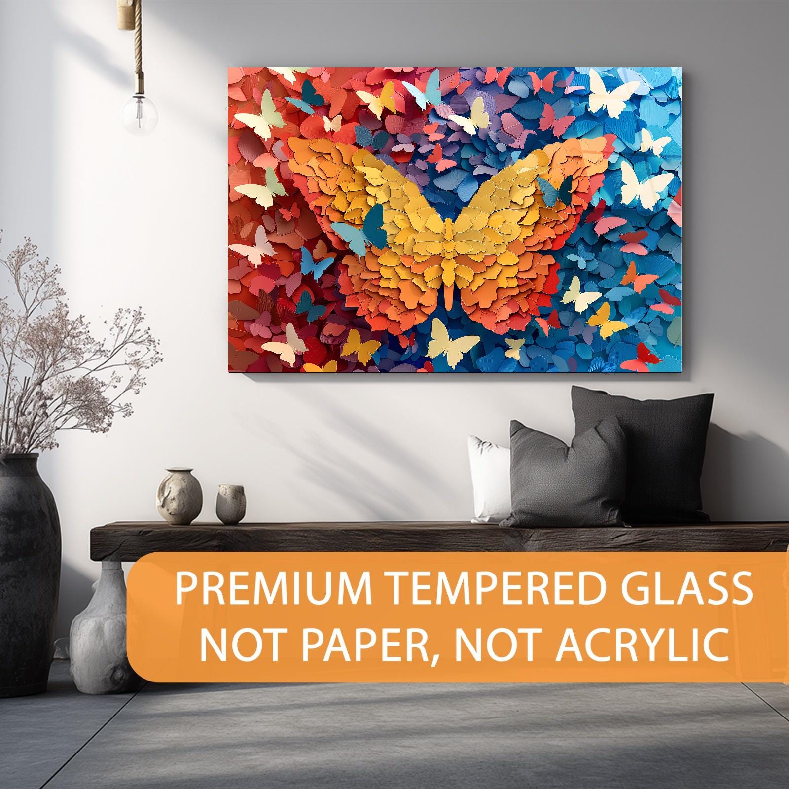 Butterfly Glass Wall Art | Paper-Cut Style, Modern Home Decor