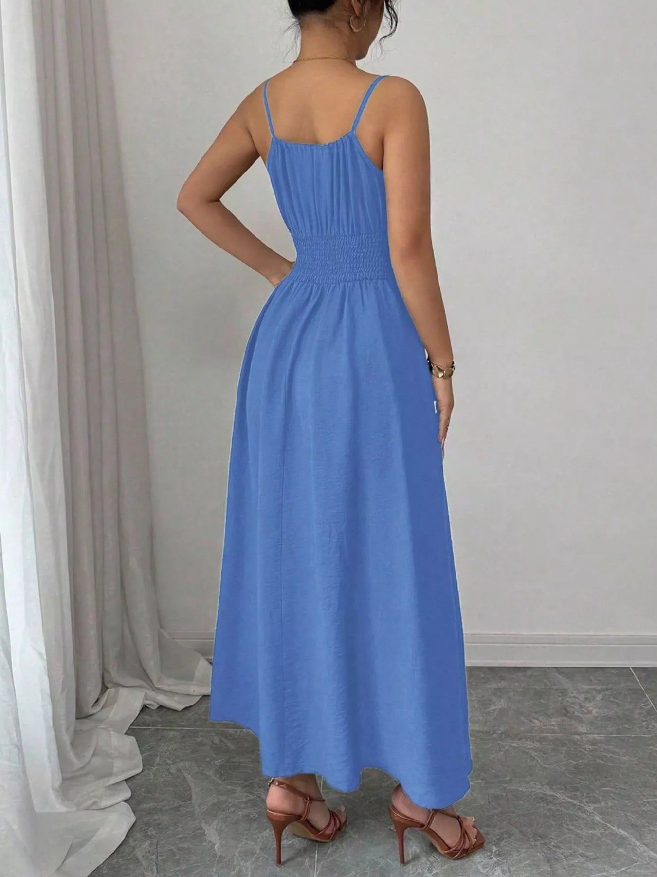 Smocked Spaghetti Strap Midi Dress