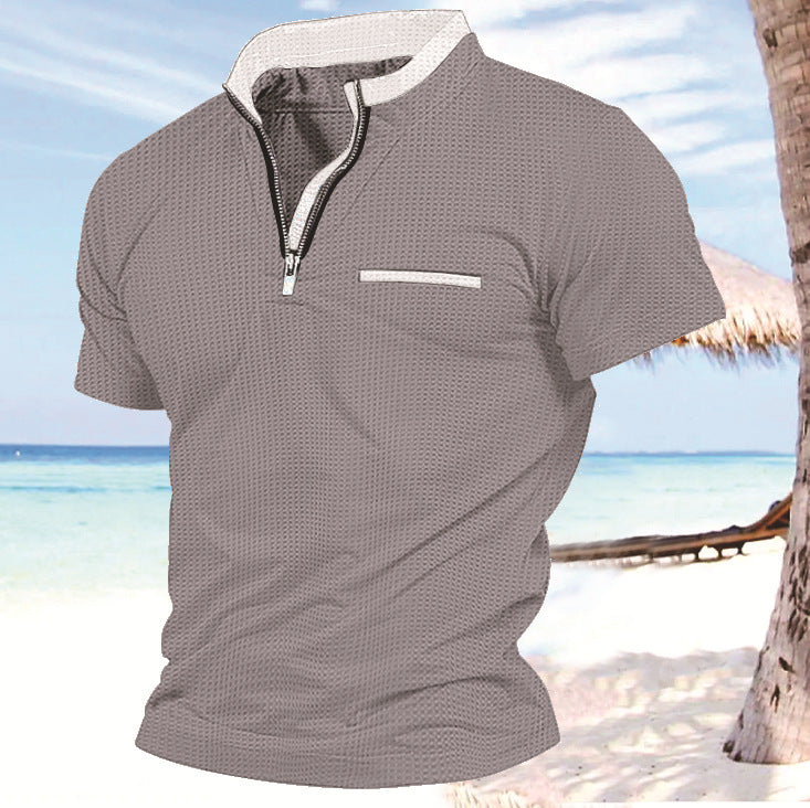 Polo shirt with grid zipper pocket for men's sports polo shirt