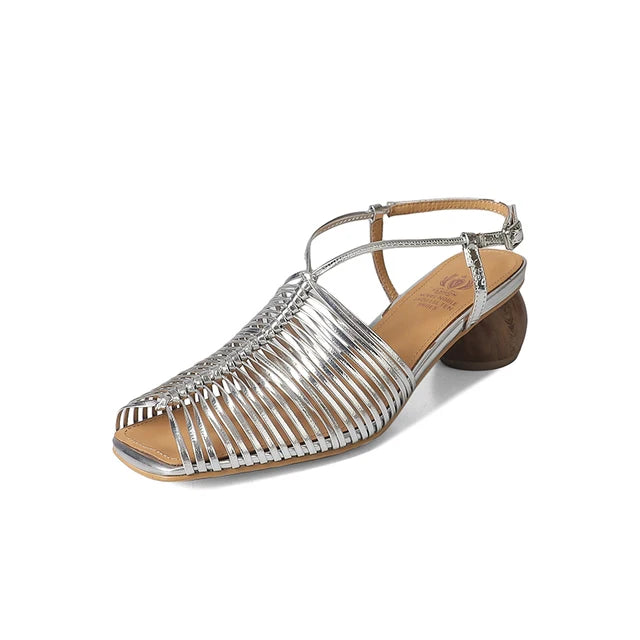 Women Sandals Sweet High Heels Fashion Genuine Leather Ankle Strap Narrow Band Office Party Shoes Woman New Women Sandals