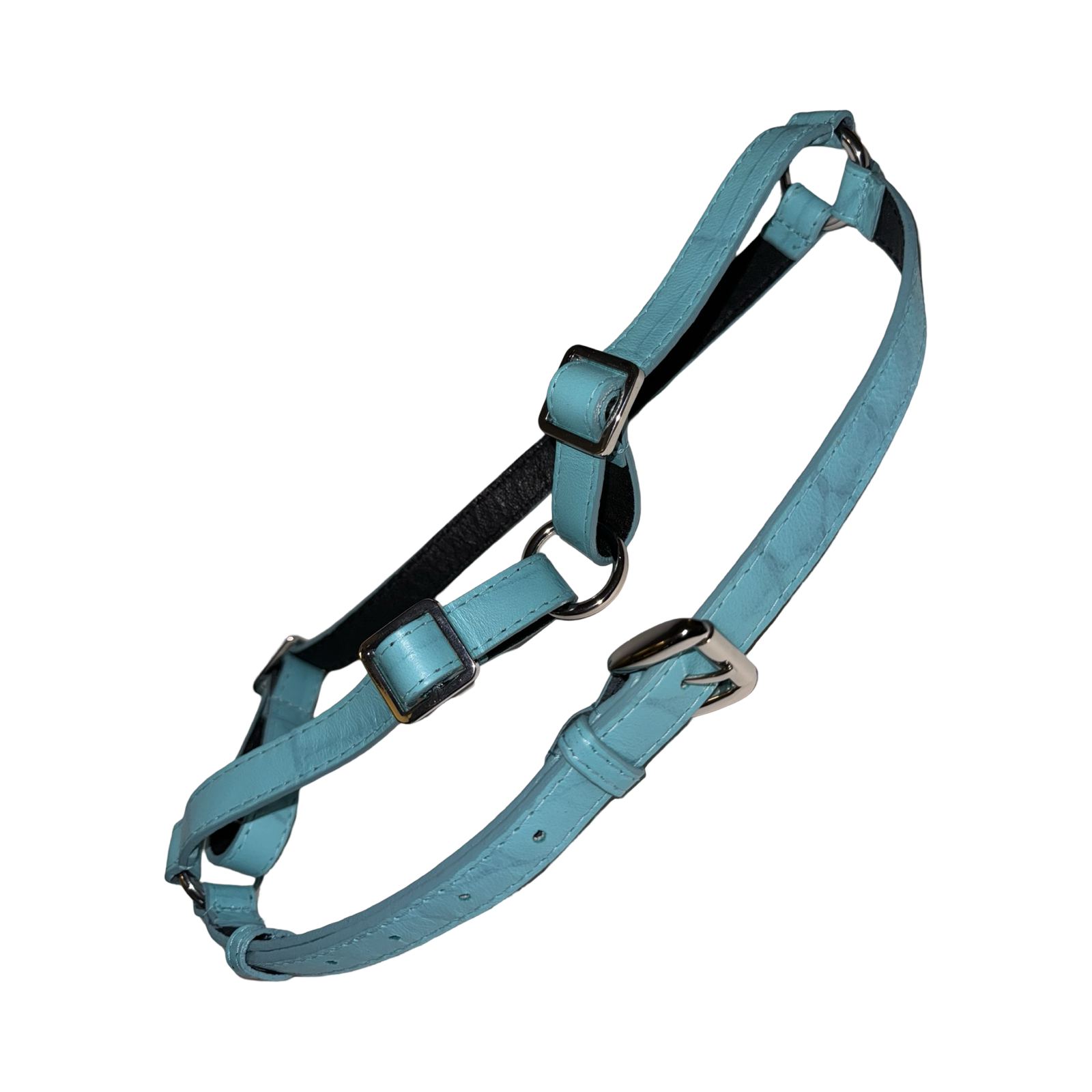 The Tiffany Collection. Gorgeous Turquoise Blue Embossed Croc Italian Leather Harness, With Silver Hardware