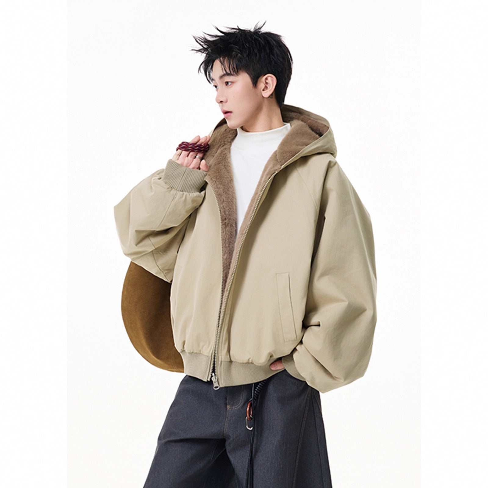 Reversible Faux Rabbit Fur Lined Cotton Coat for Men Winter Fashion Brand Loose Premium Thick Warm Hooded Cotton Jacket