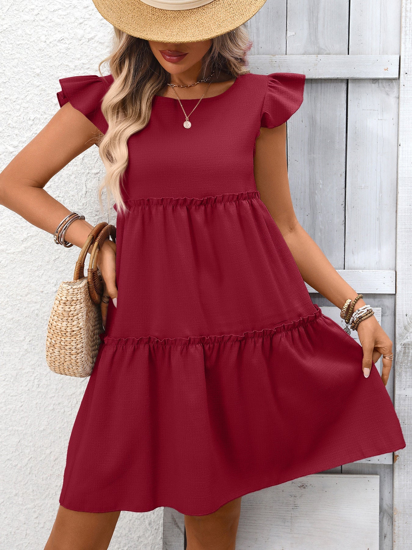 Ruffle Sleeve Tiered Mini Dress