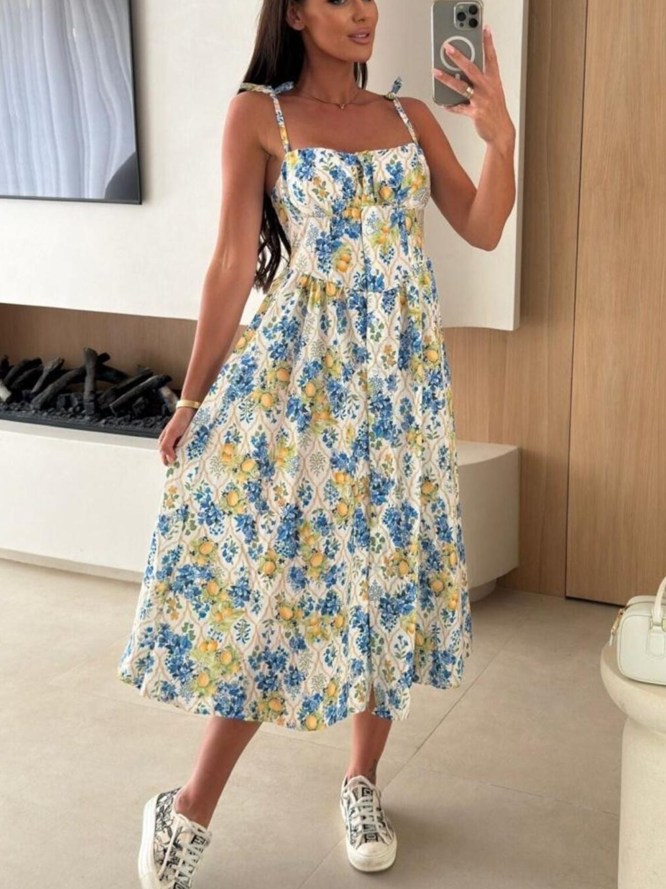 Striped Tie-Shoulder Midi Dress