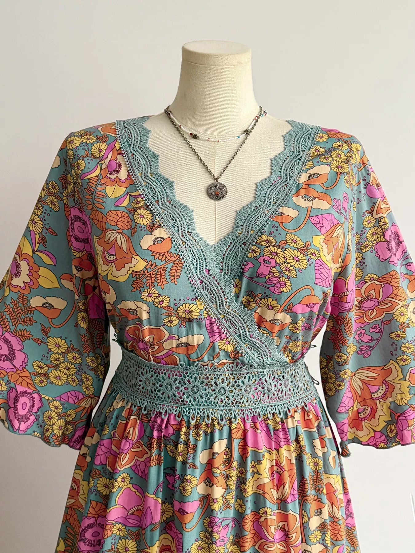 Plus Size Lace Detail Floral Surplice Dress