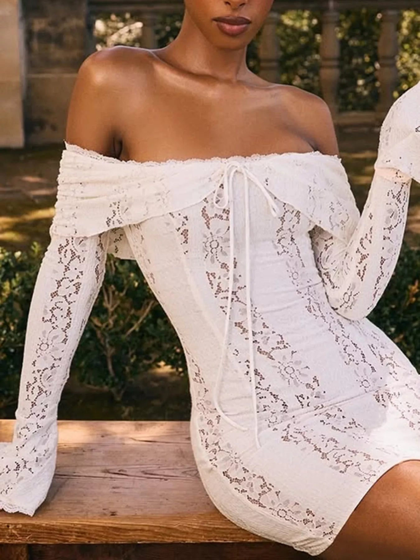 Off-Shoulder Lace Mini Dress