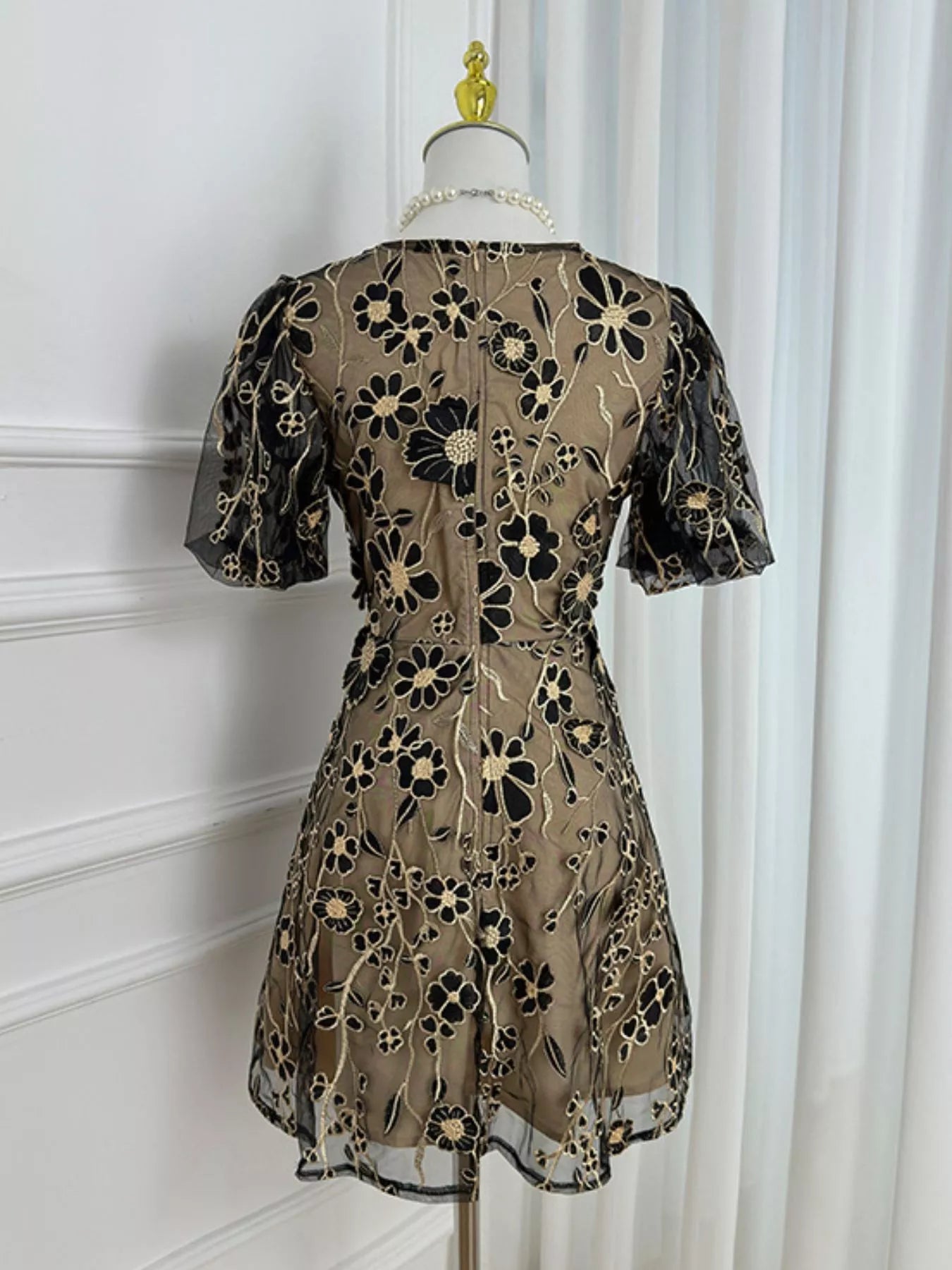 Plus Size Embroidered Floral V-Neck Mini Dress
