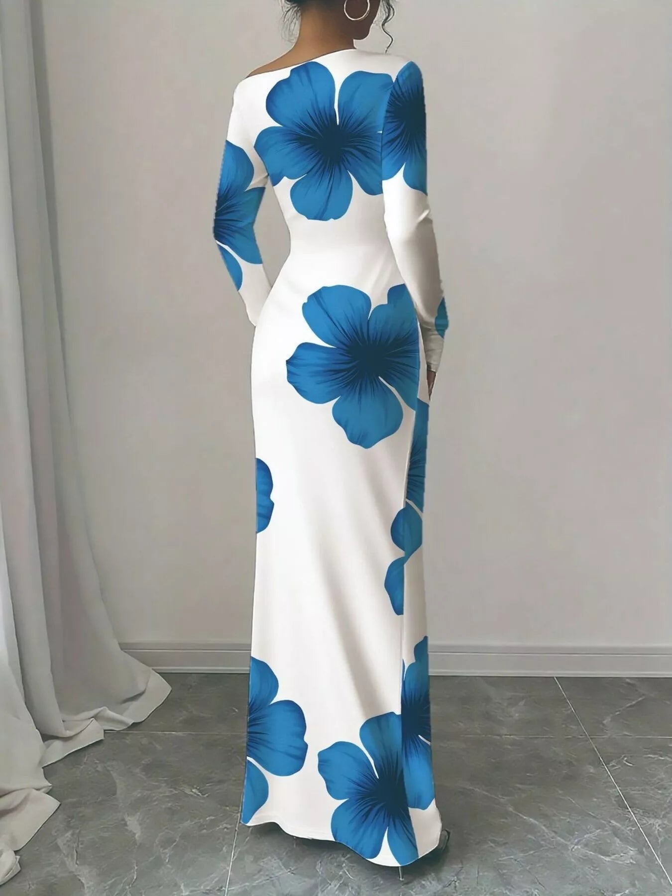 Floral Print One Shoulder Maxi Dress