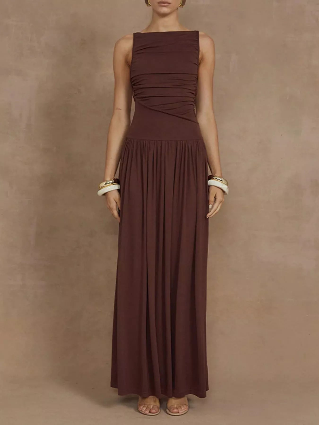 Ruched Sleeveless Maxi Dress