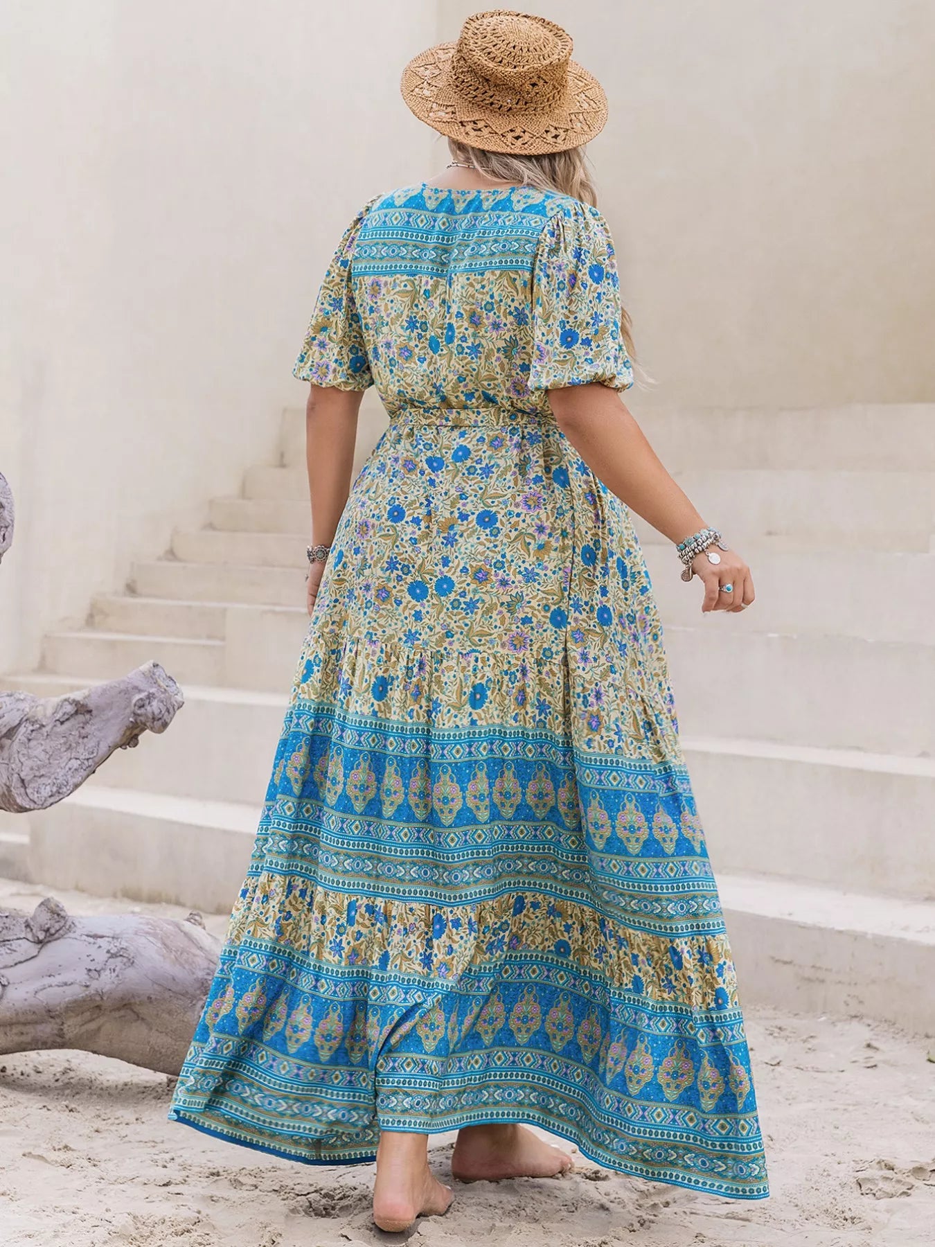 Plus Size V-Neck Floral Print Maxi Dress