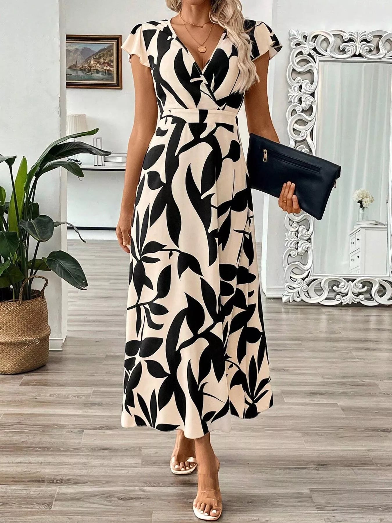 Surplice Cap Sleeve Midi Dress