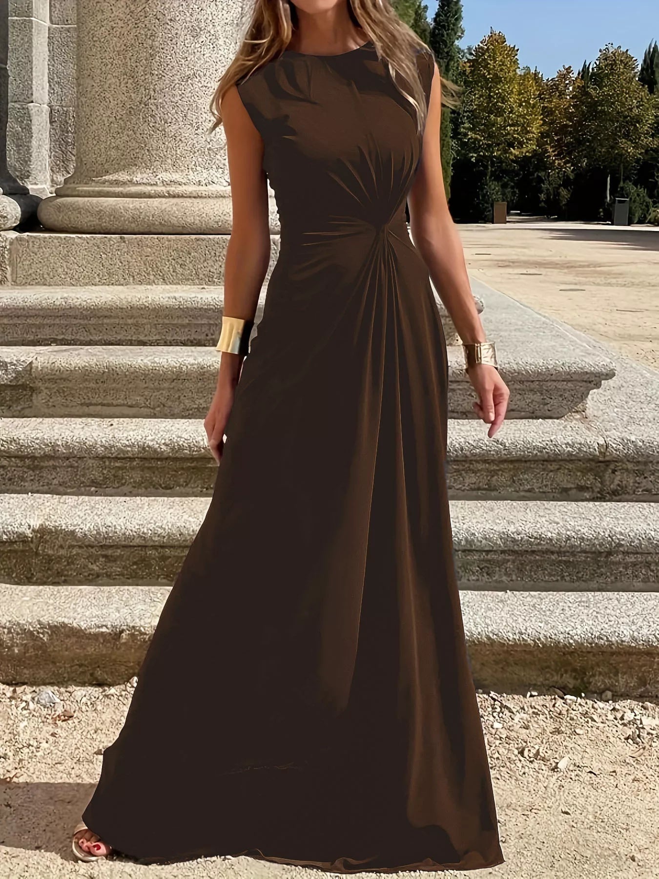 Twisted Round Neck Sleeveless Maxi Dress