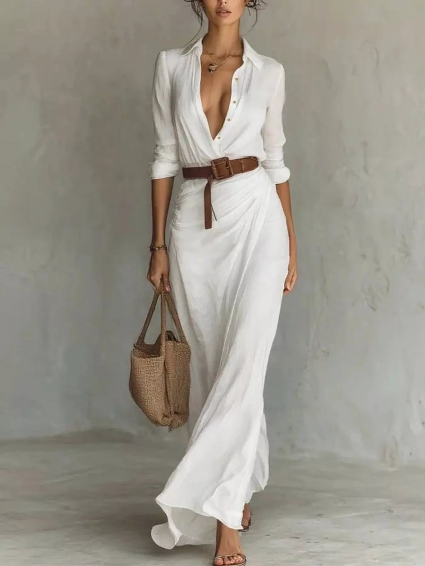 Full Size Ruched Long Sleeve Maxi Dress Plus Size