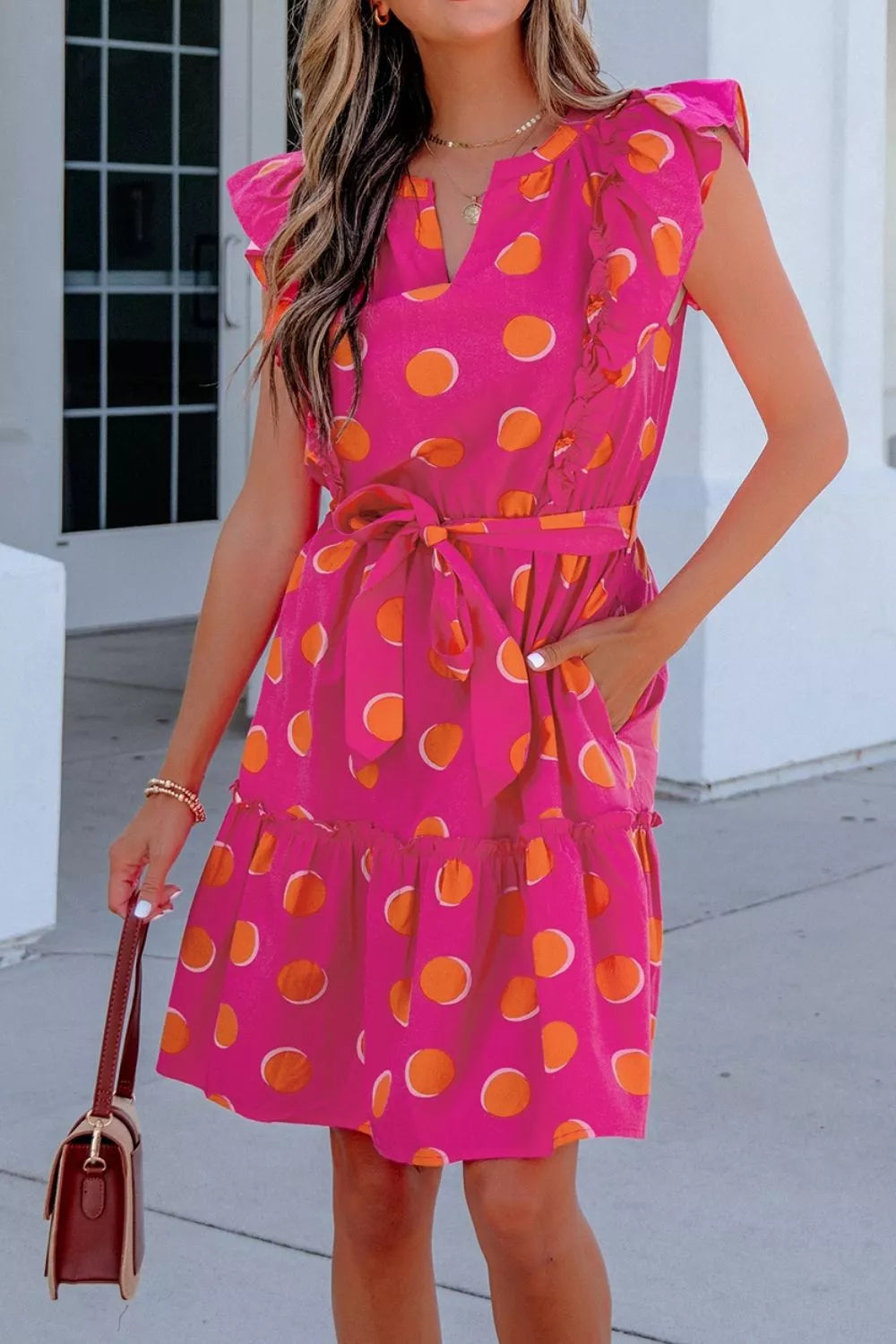 Ruffle Sleeve Polka Dot Mini Dress