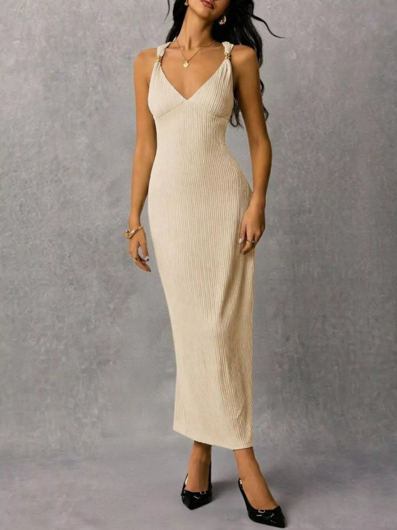 Sleeveless Ribbed Knit Midi Dress