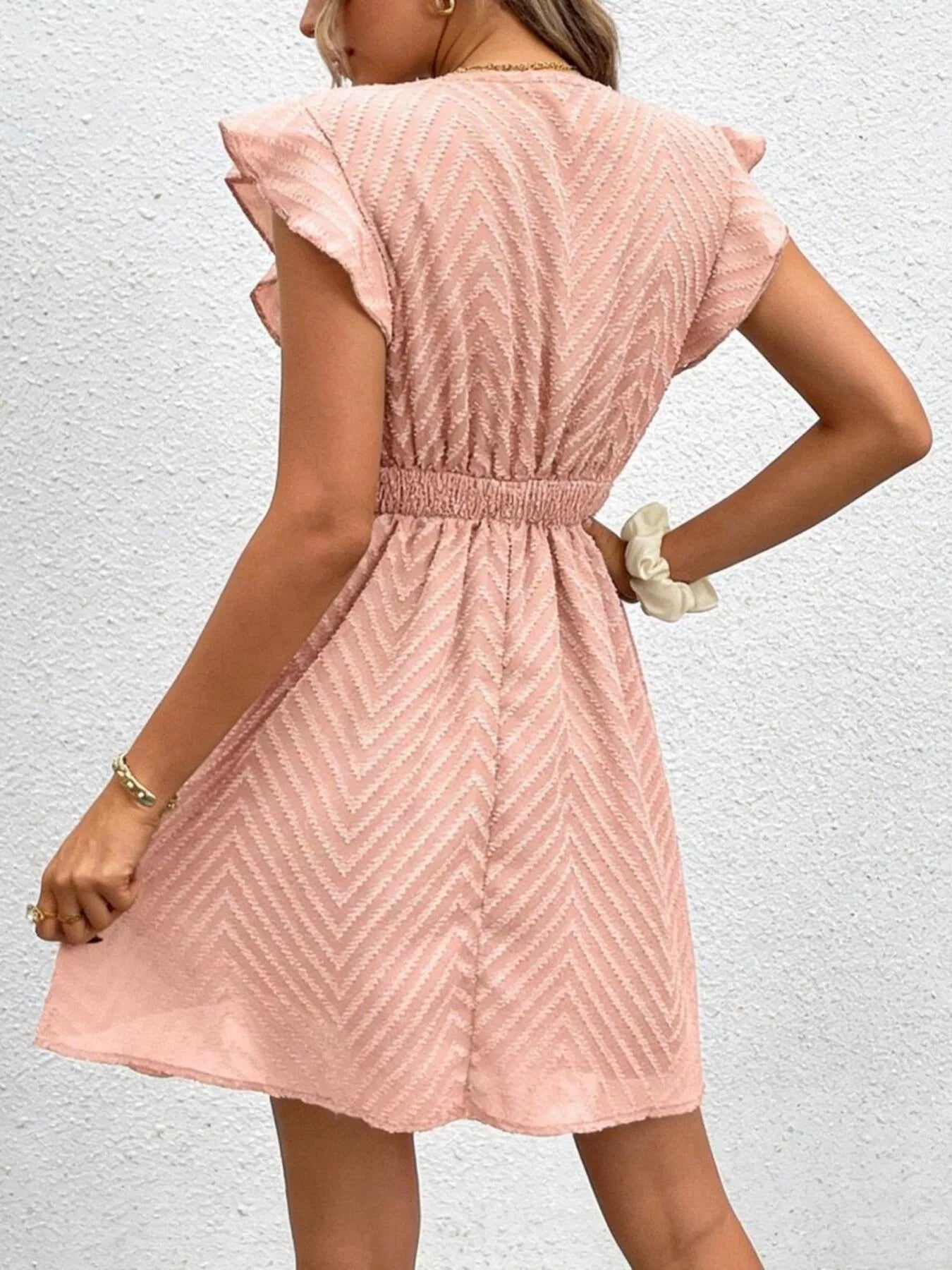 V-Neck Ruffle Sleeve Mini Dress