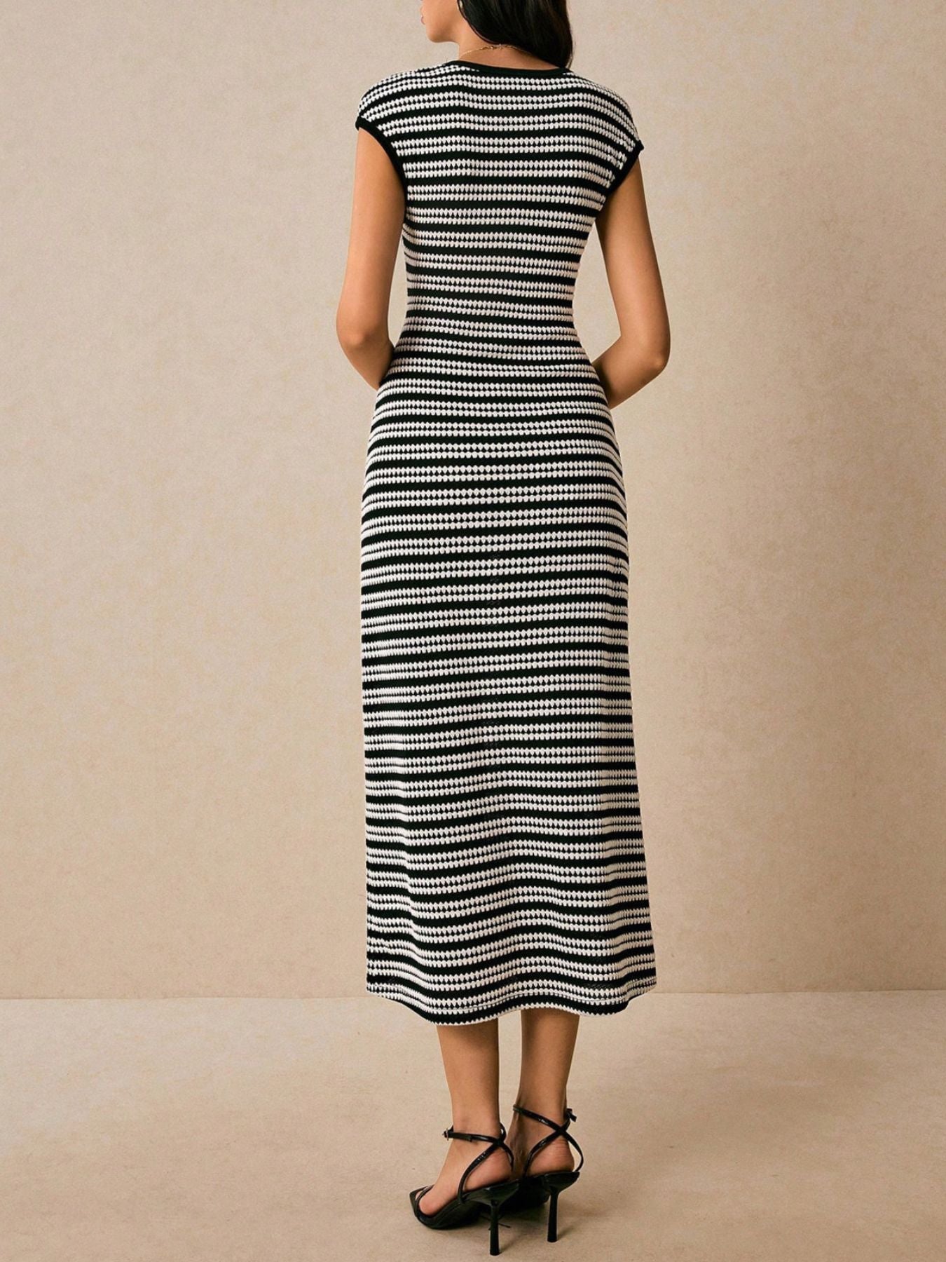 Striped Cap Sleeve Bodycon Midi Dress