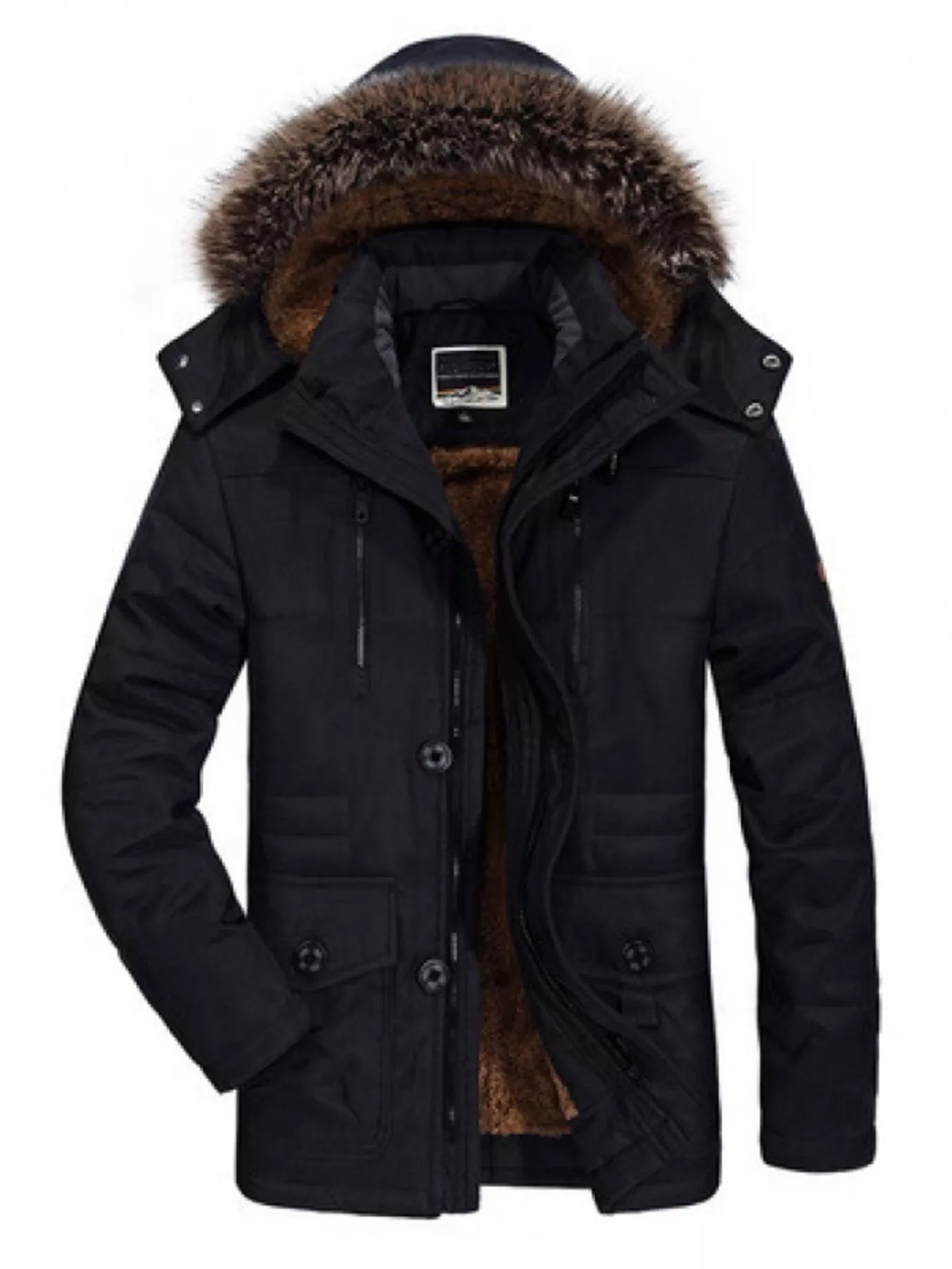 Men's Plus Size Fuzzy Hooded Zip Up Parka Coat