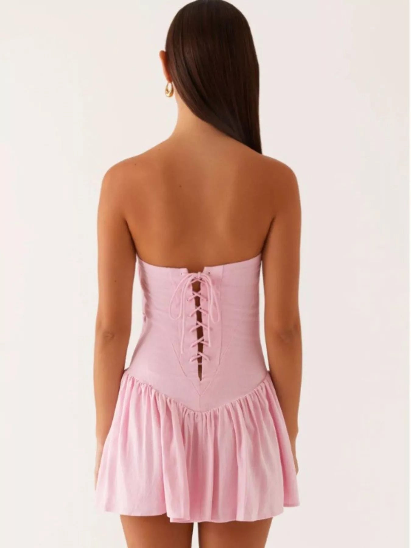 Lace Up Back Tube Dress