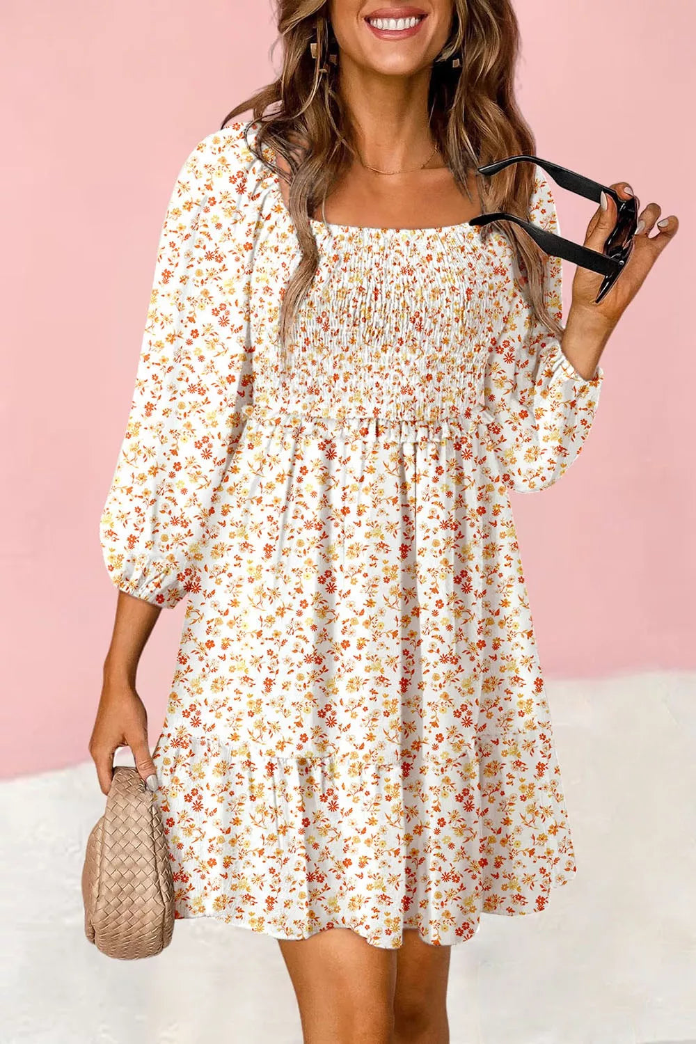 Floral Print Smocked Mini Dress