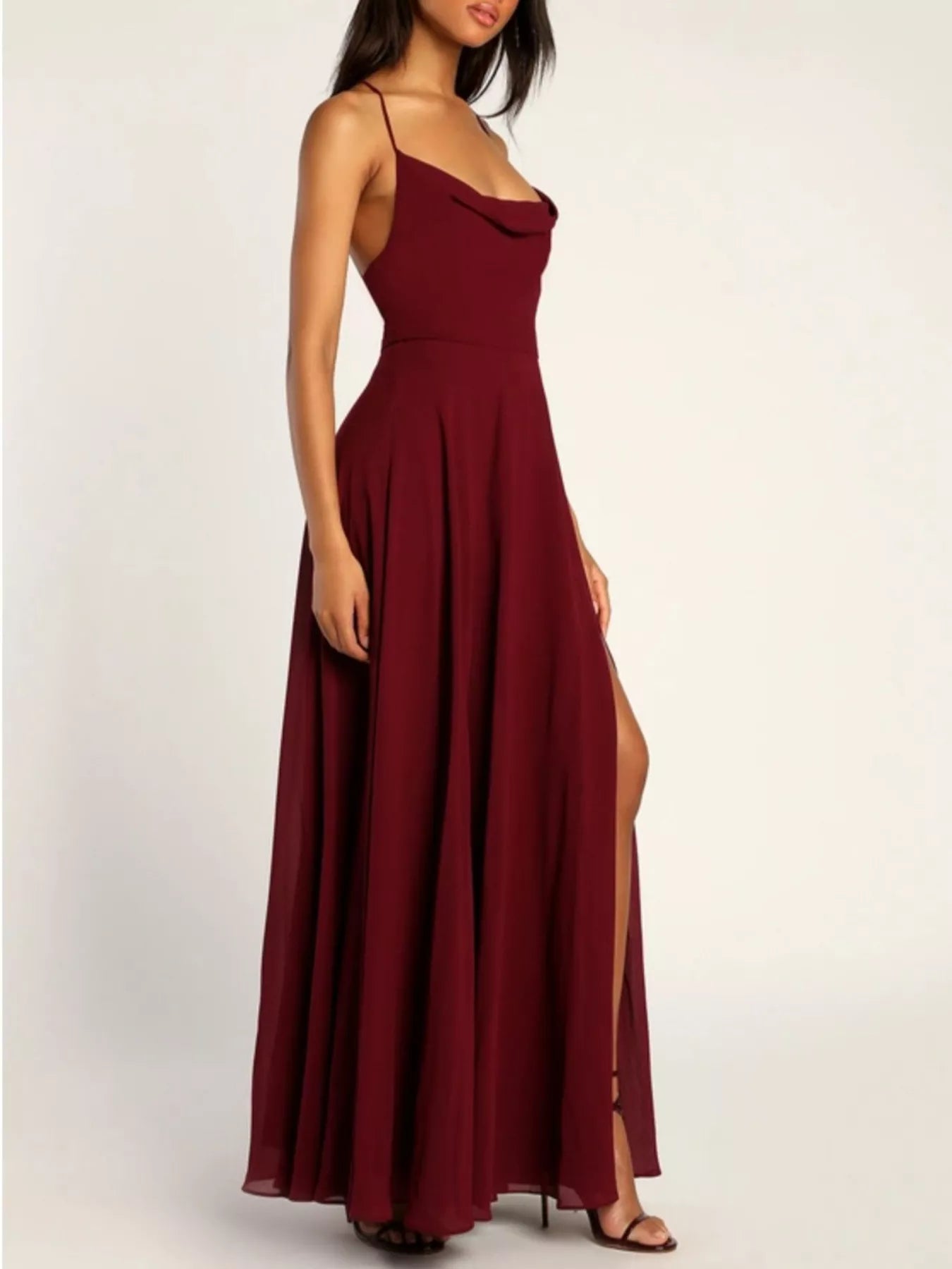 Slit Cowl Neck Maxi Dress