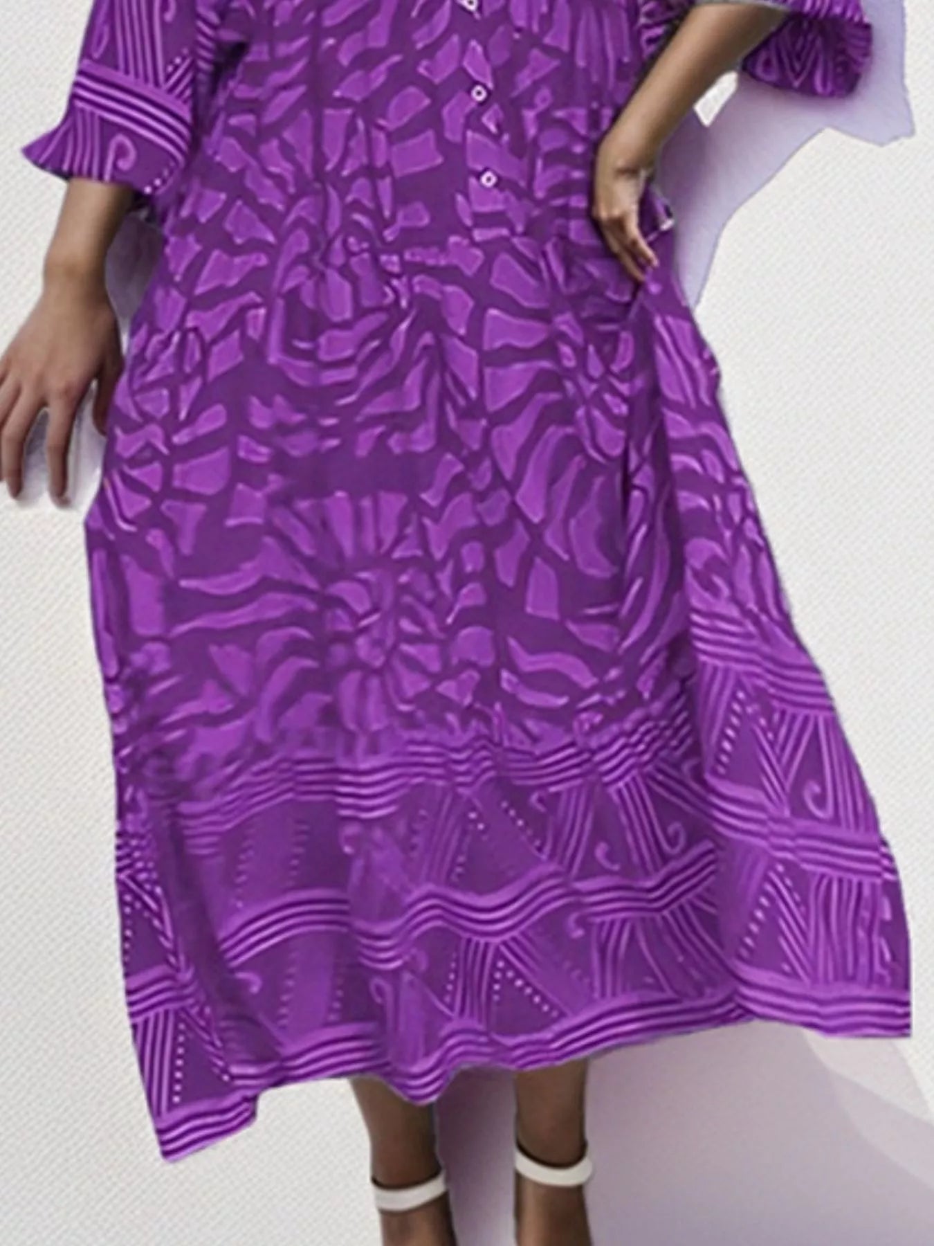 Printed Button Front Midi Dress