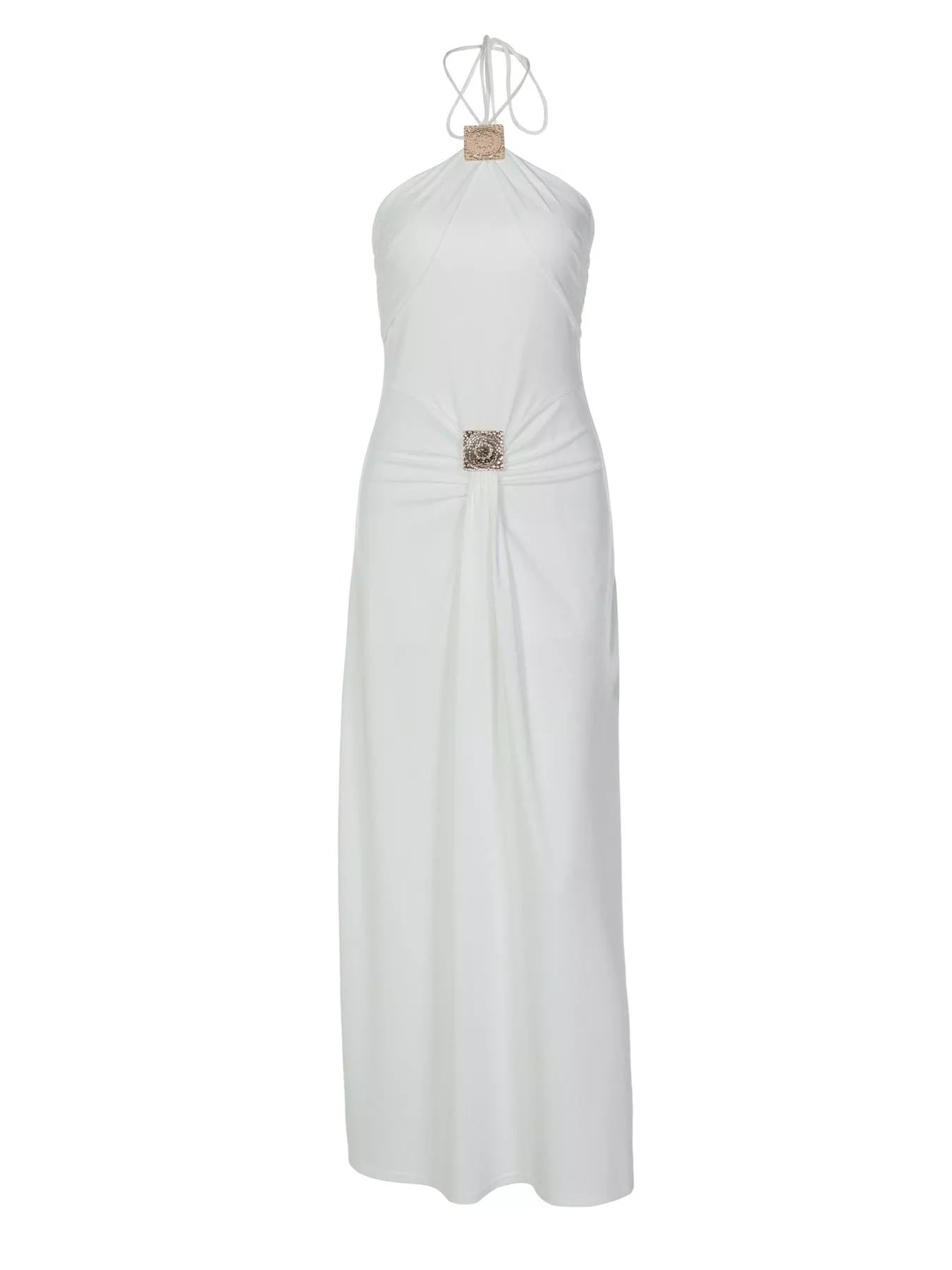 Backless Ruched Halter Neck Maxi Dress