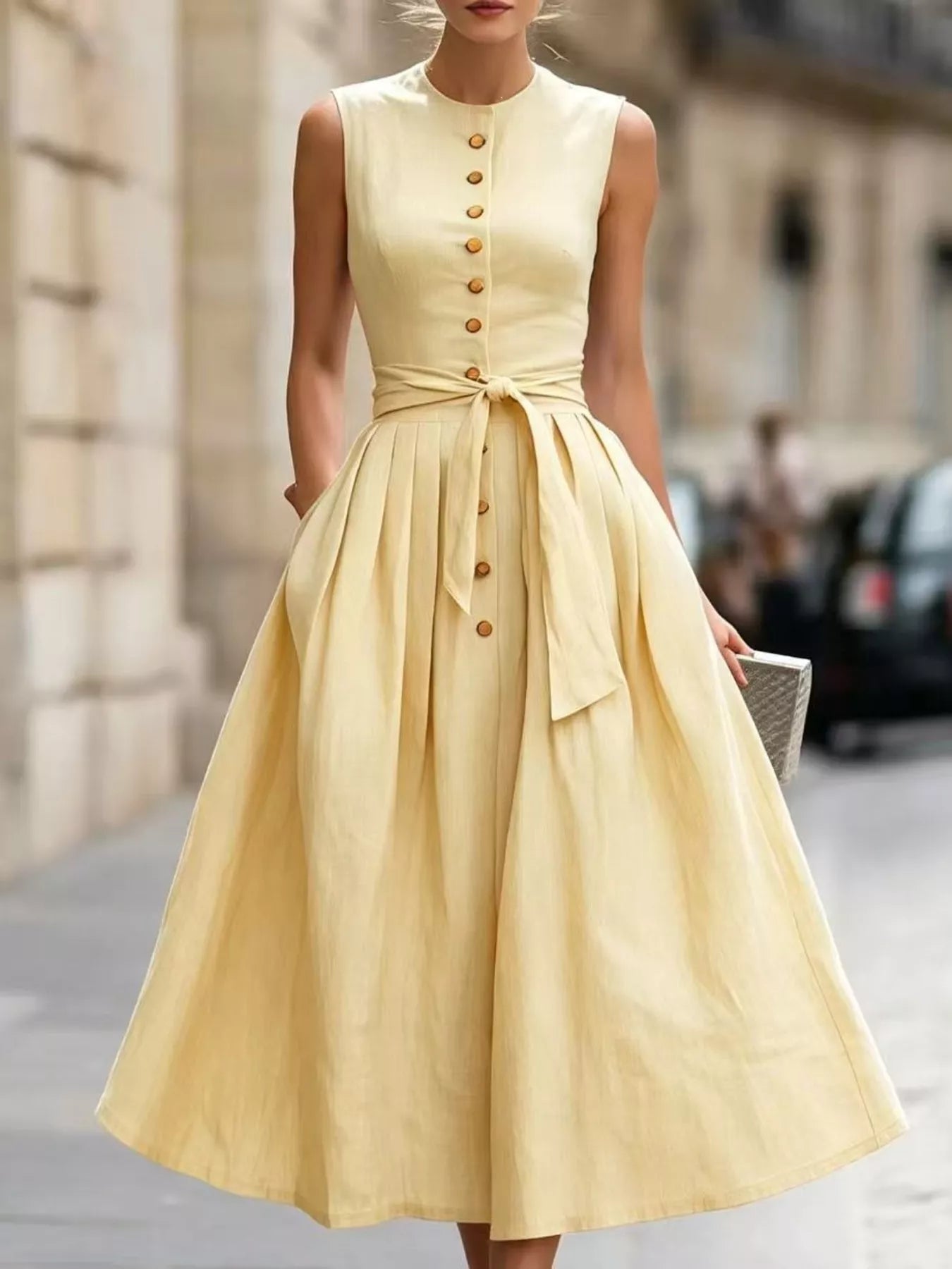 Full Size Sleeveless Button-Front Belted Midi Dress Plus Size