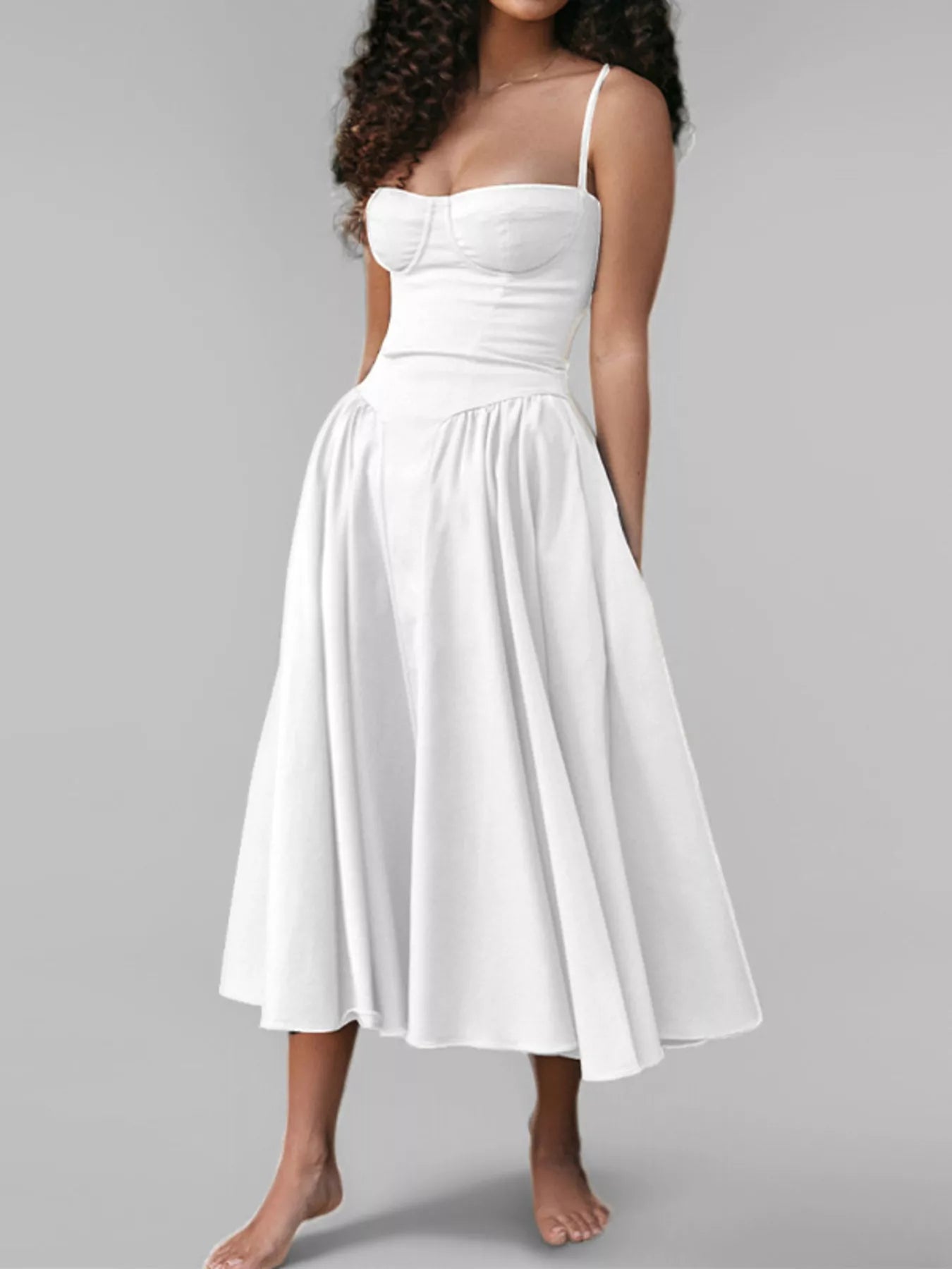 Sweetheart Neck Spaghetti Strap Midi Dress
