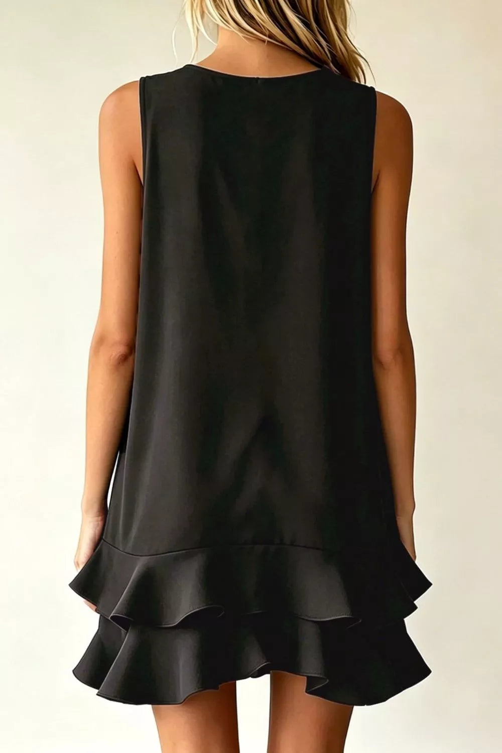 Full Size Sleeveless V-Neck Ruffle Hem Mini Dress Plus Size