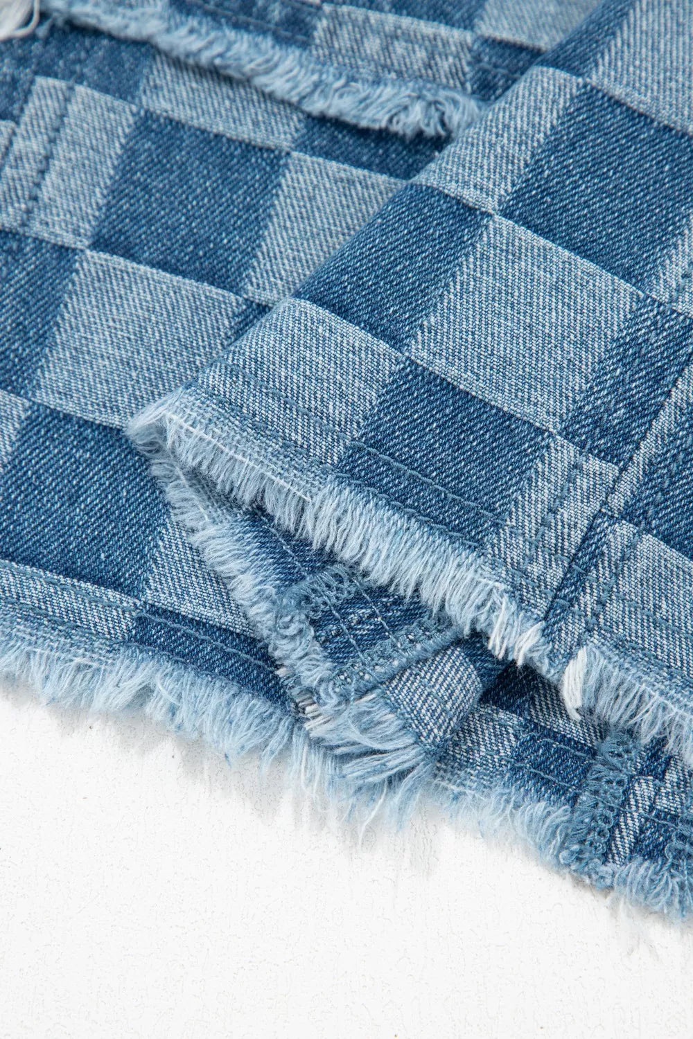 Frayed Hem Checkered Denim Mini Dress