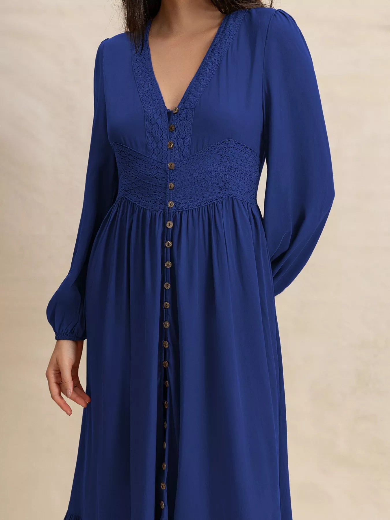 Plus Size Slit V-Neck Long Sleeve Maxi Dress