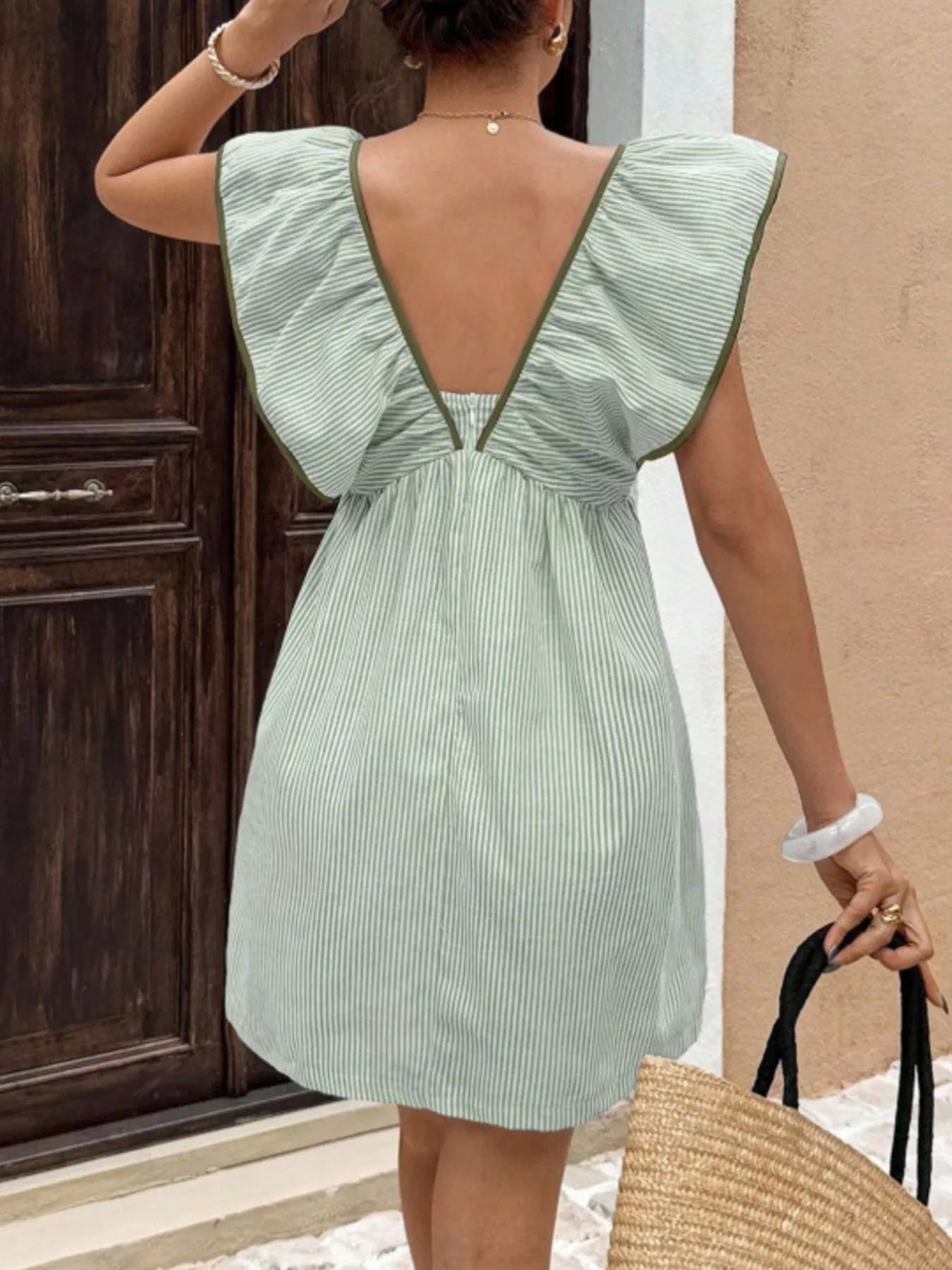 Striped Ruffle Sleeve Mini Dress
