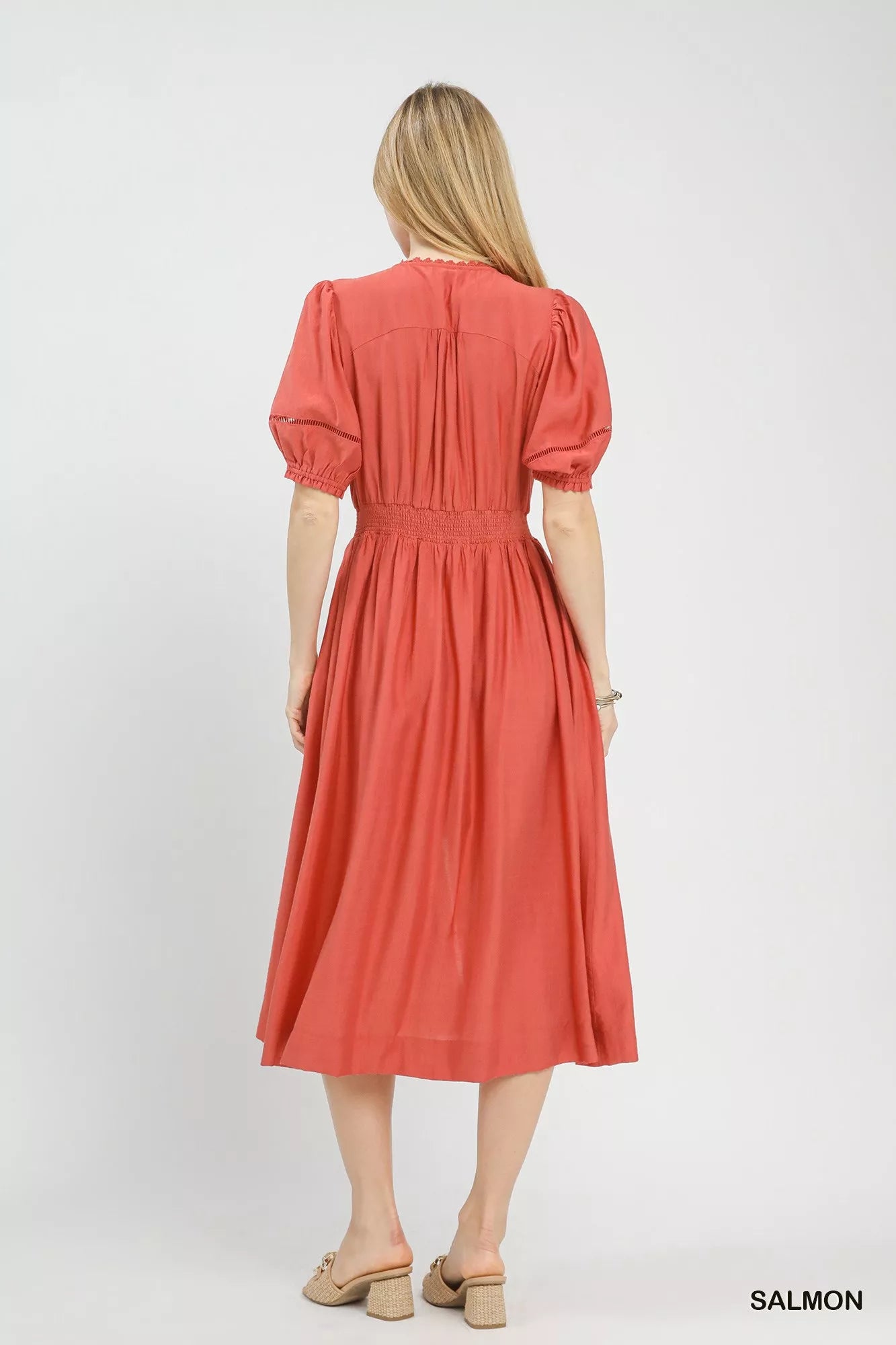 Umgee Zip-Front Smocked Waist Midi Dress