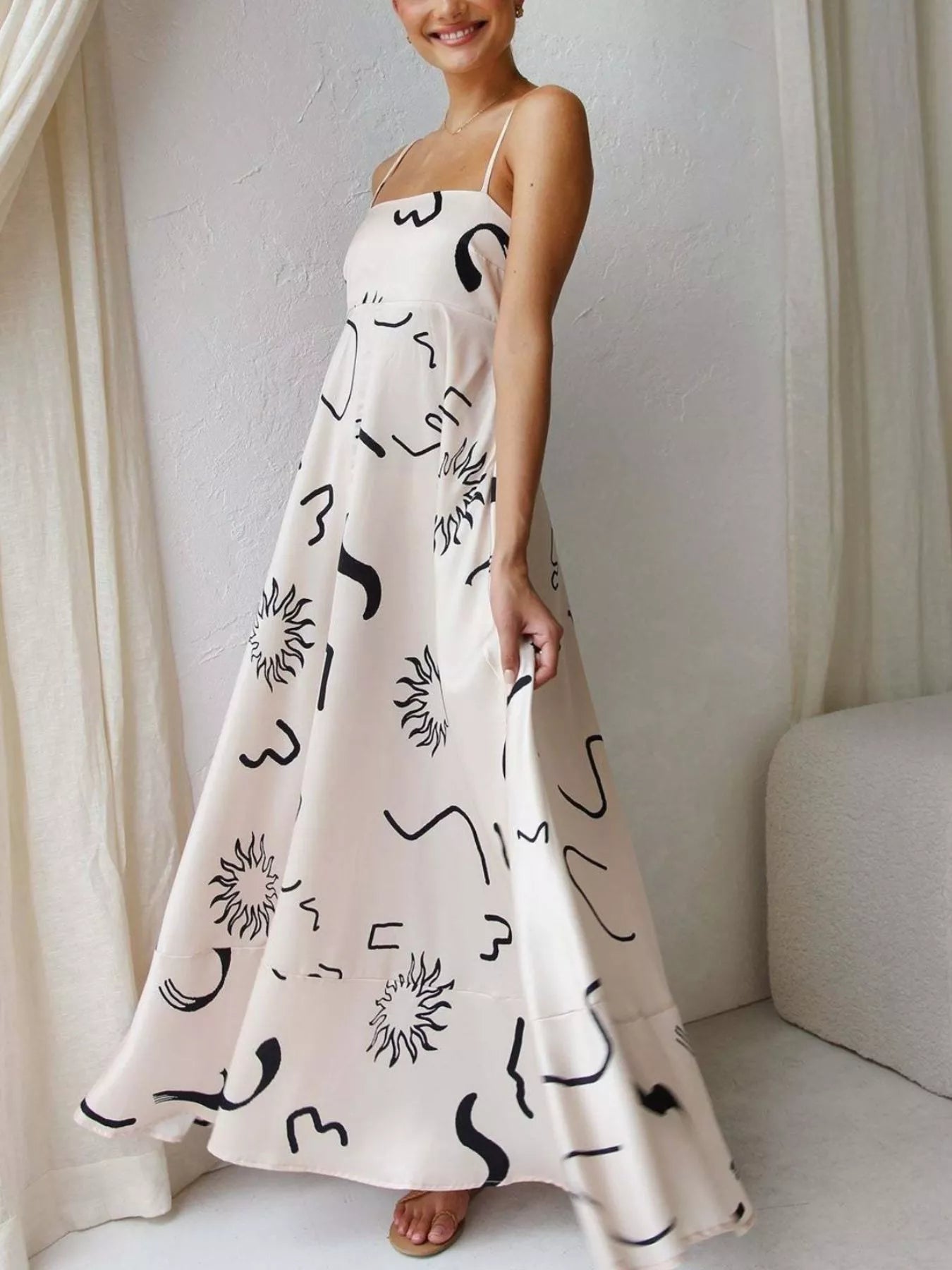 Printed Spaghetti Strap Maxi Dress