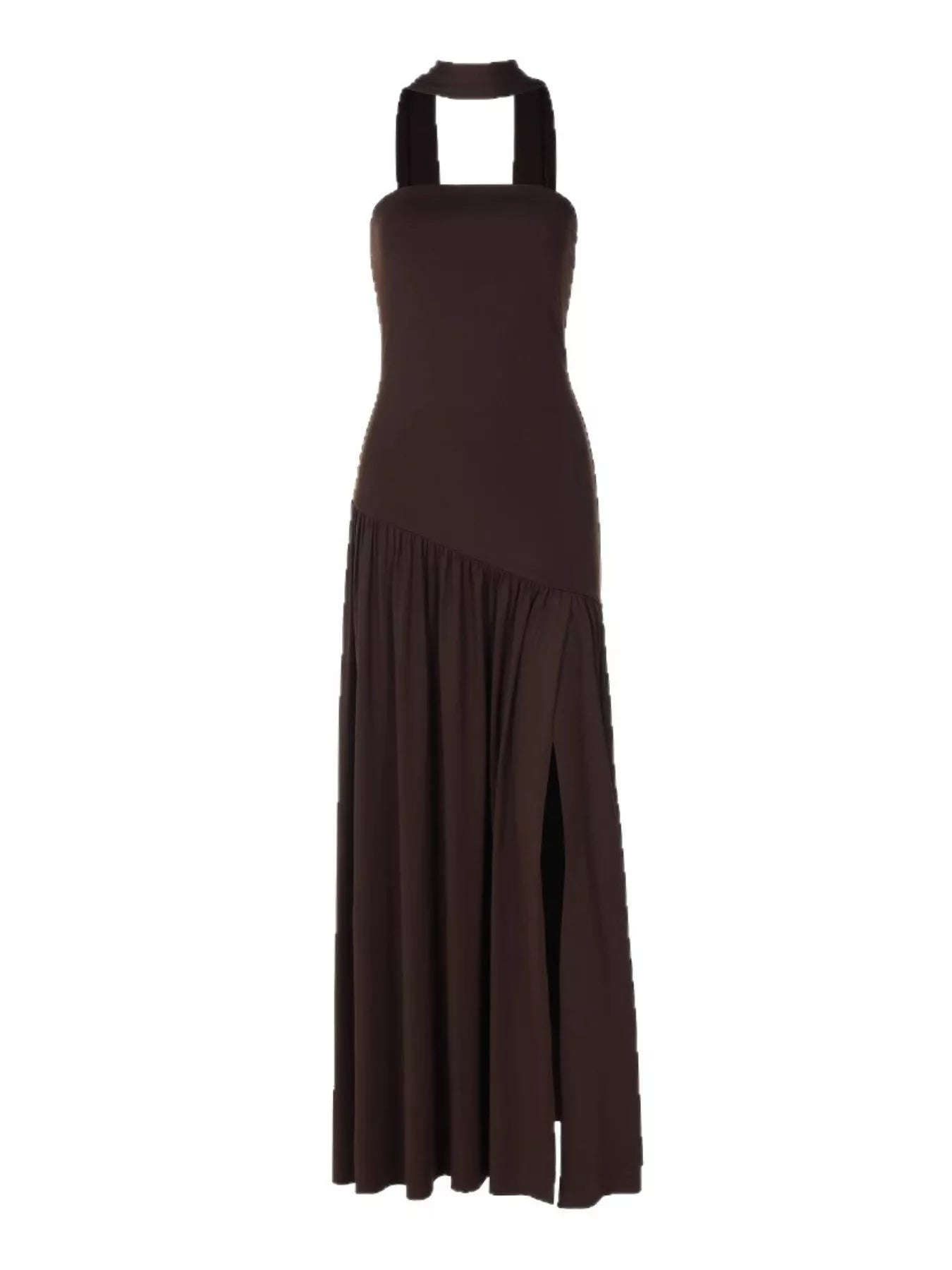 Slit Asymmetrical Two-Tone Tube Maxi Dress
