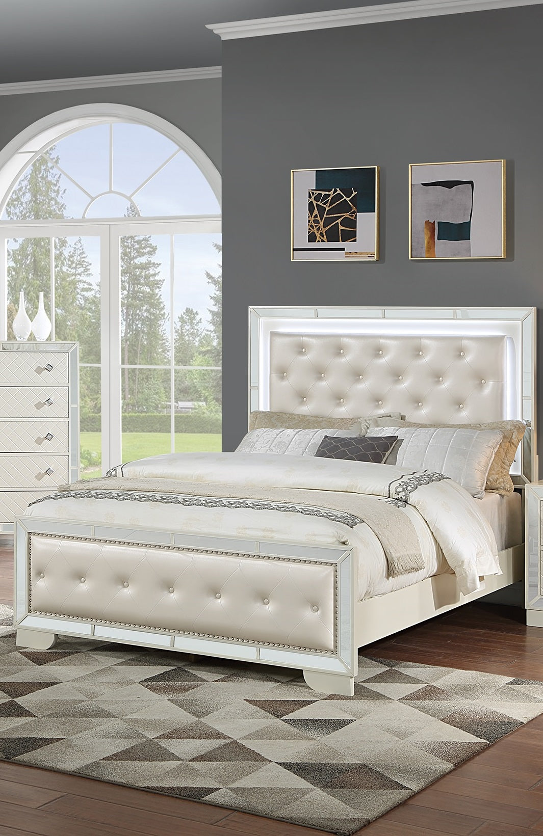 King Size Bed With LED And 2 Nightstands
