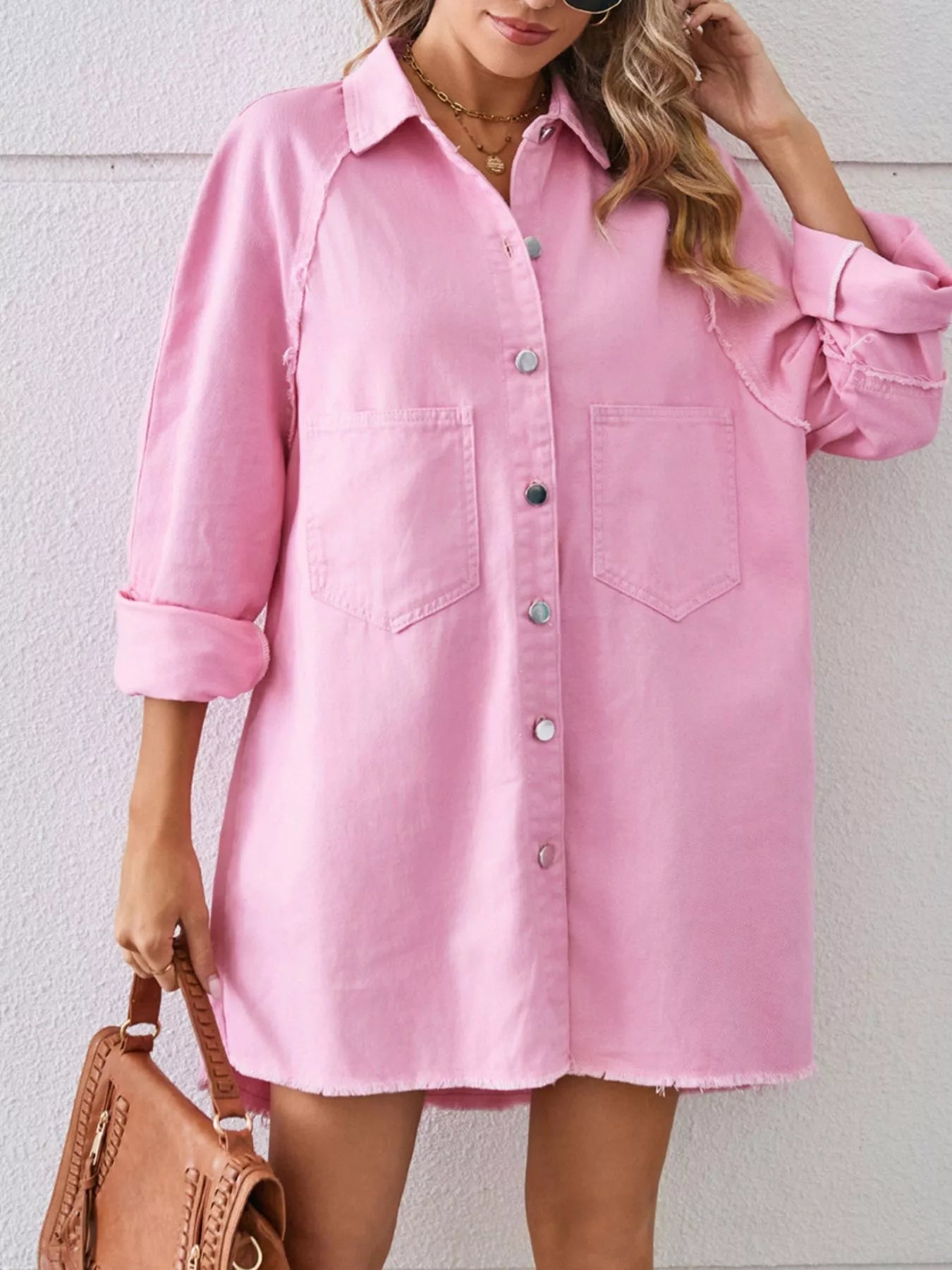 Button-Down Raw Hem Denim Dress