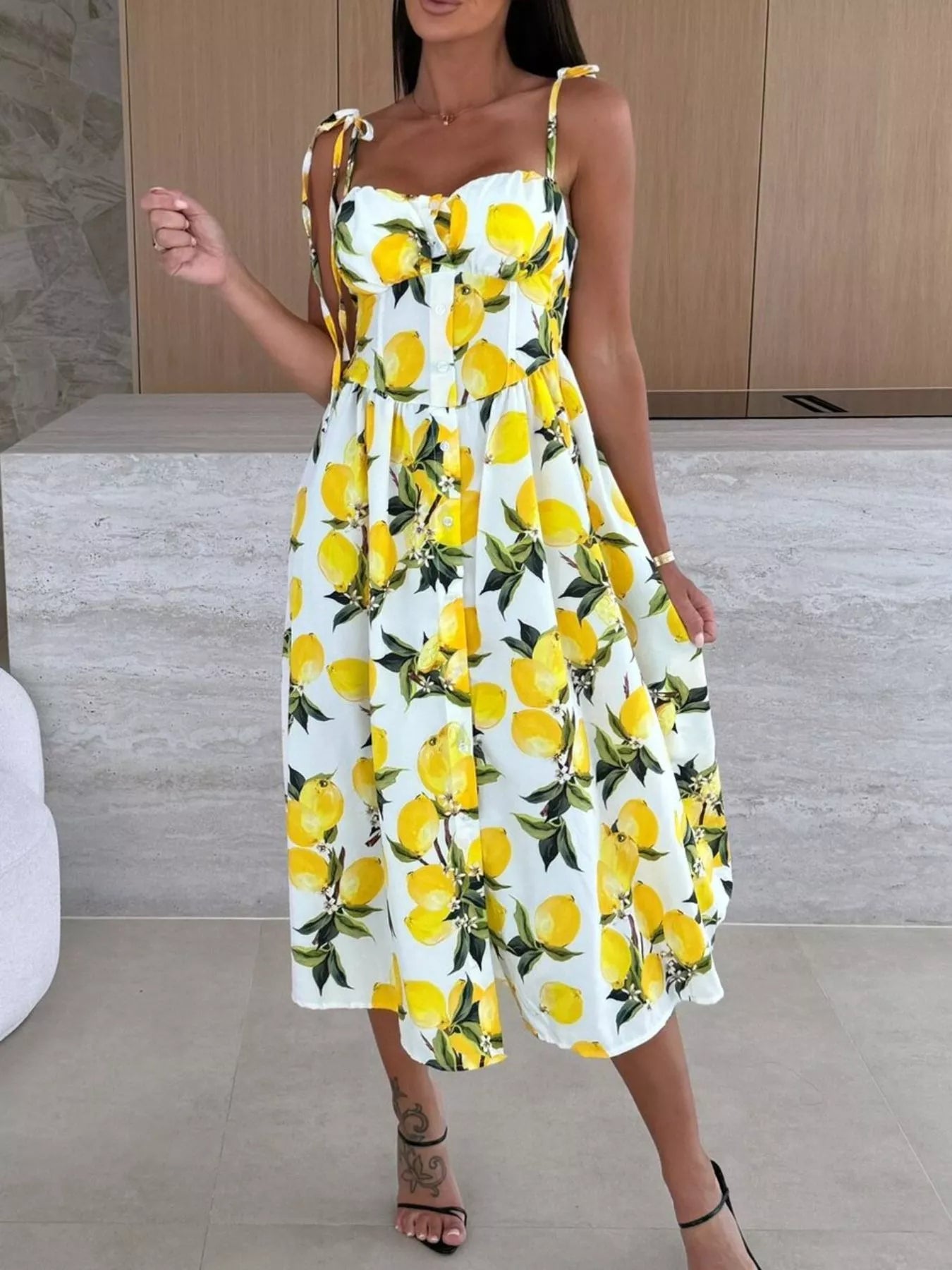 Printed Tie-Strap Midi Dress