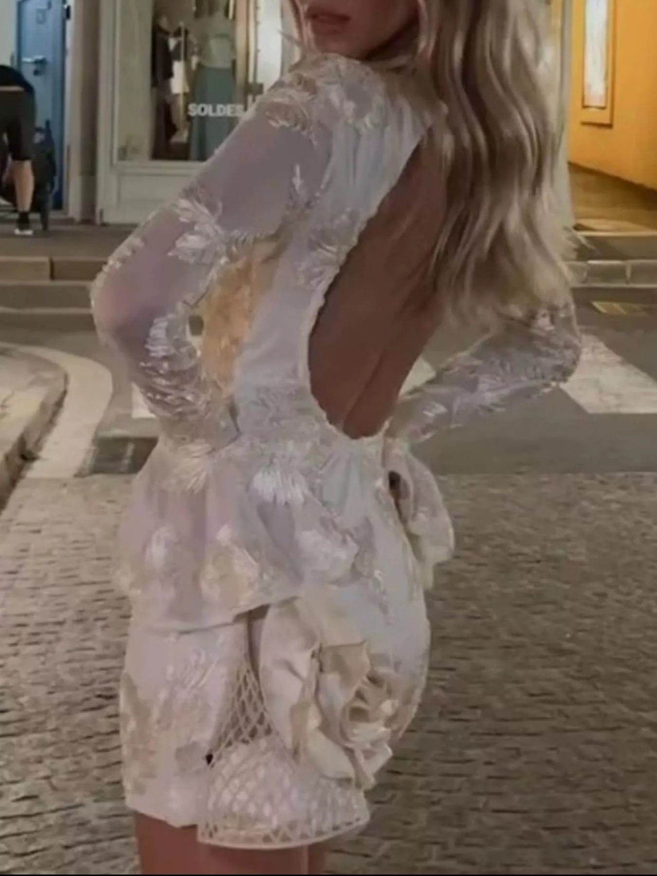 Backless Floral Flounce Sleeve Dress