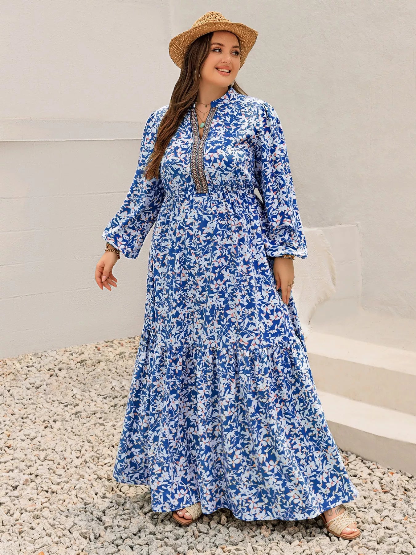 Plus Size Floral Print Bohemian Maxi Dress