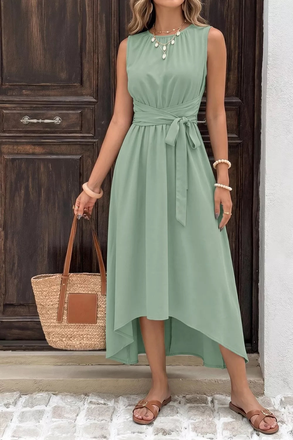 Sleeveless High-Low Hem A-Line Dress
