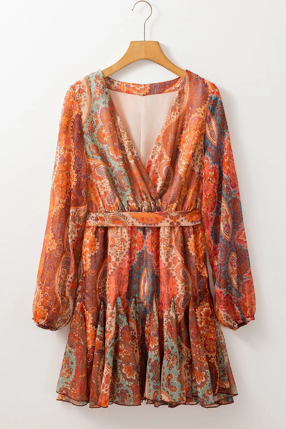 Boho Paisley Print Long Sleeve Mini Dress