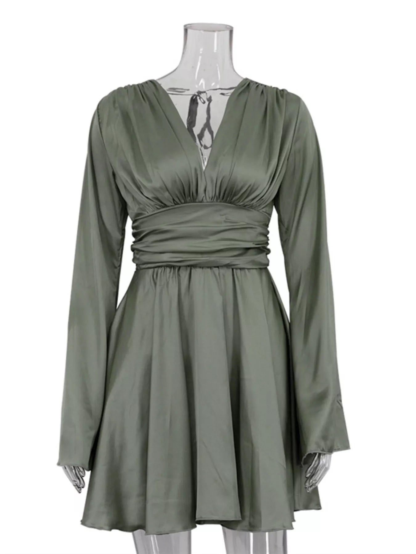 V-Neck Satin Mini Dress with Flowy Sleeves