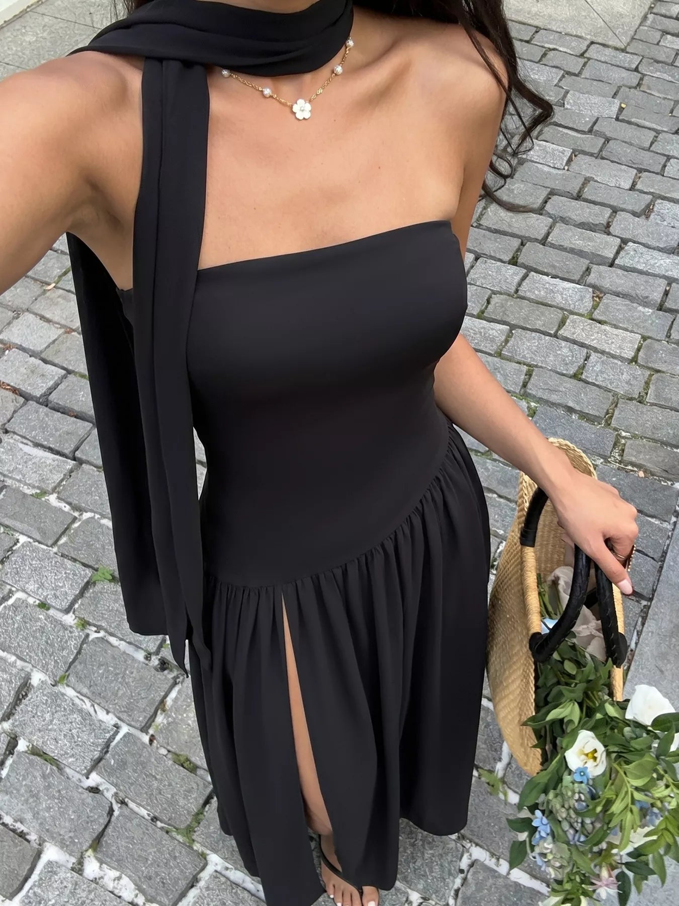 Slit Tube Maxi Dress with Scarf