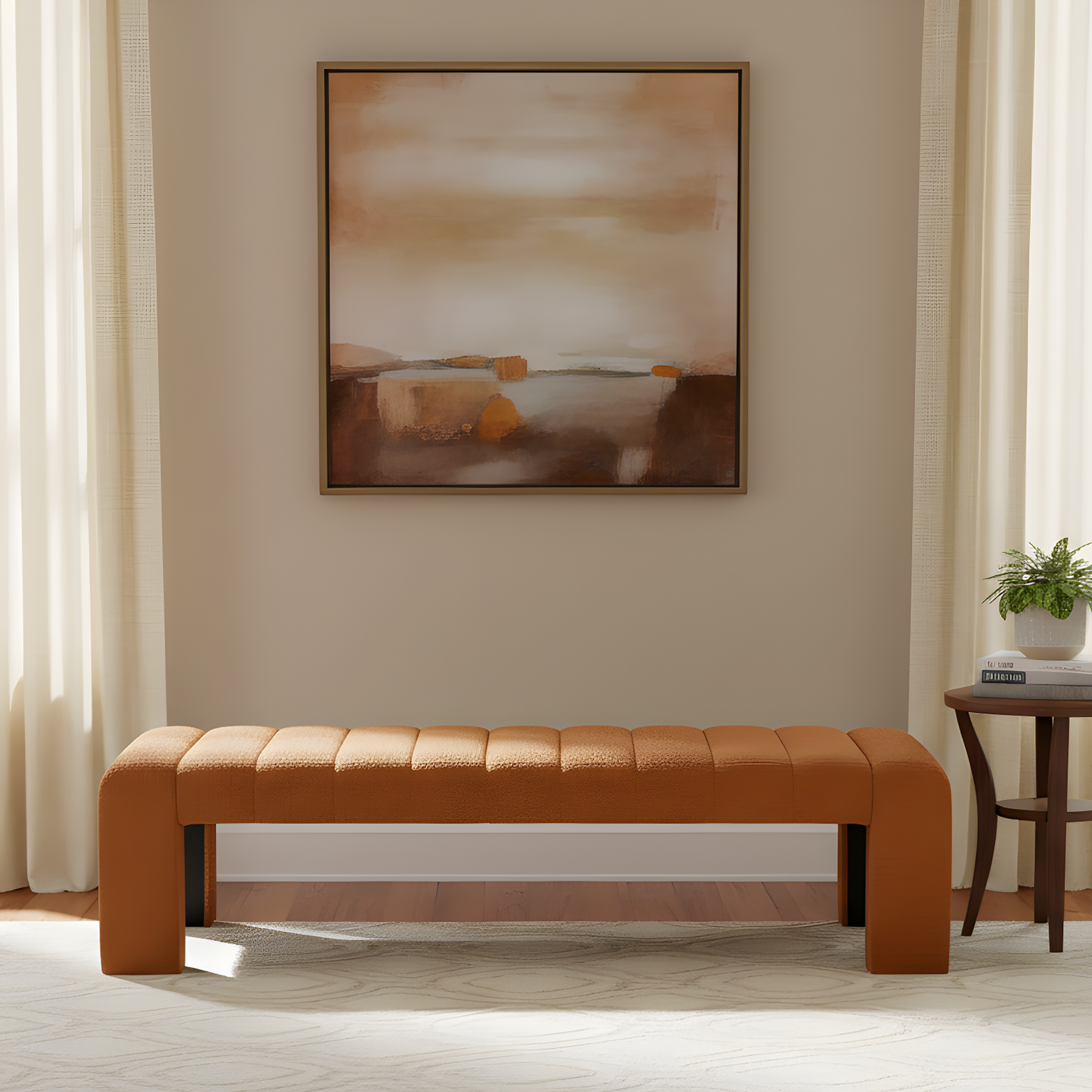 63-Inch Modern Minimalist Multi-Functional Boucle Bench - Orange