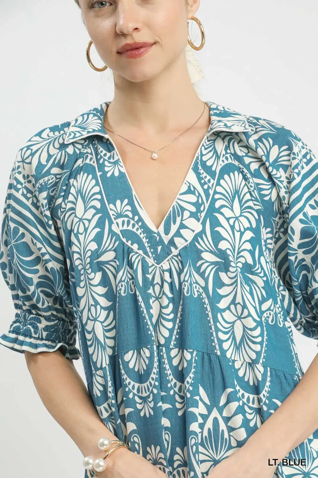 Umgee Two tone Border Print Midi Dress