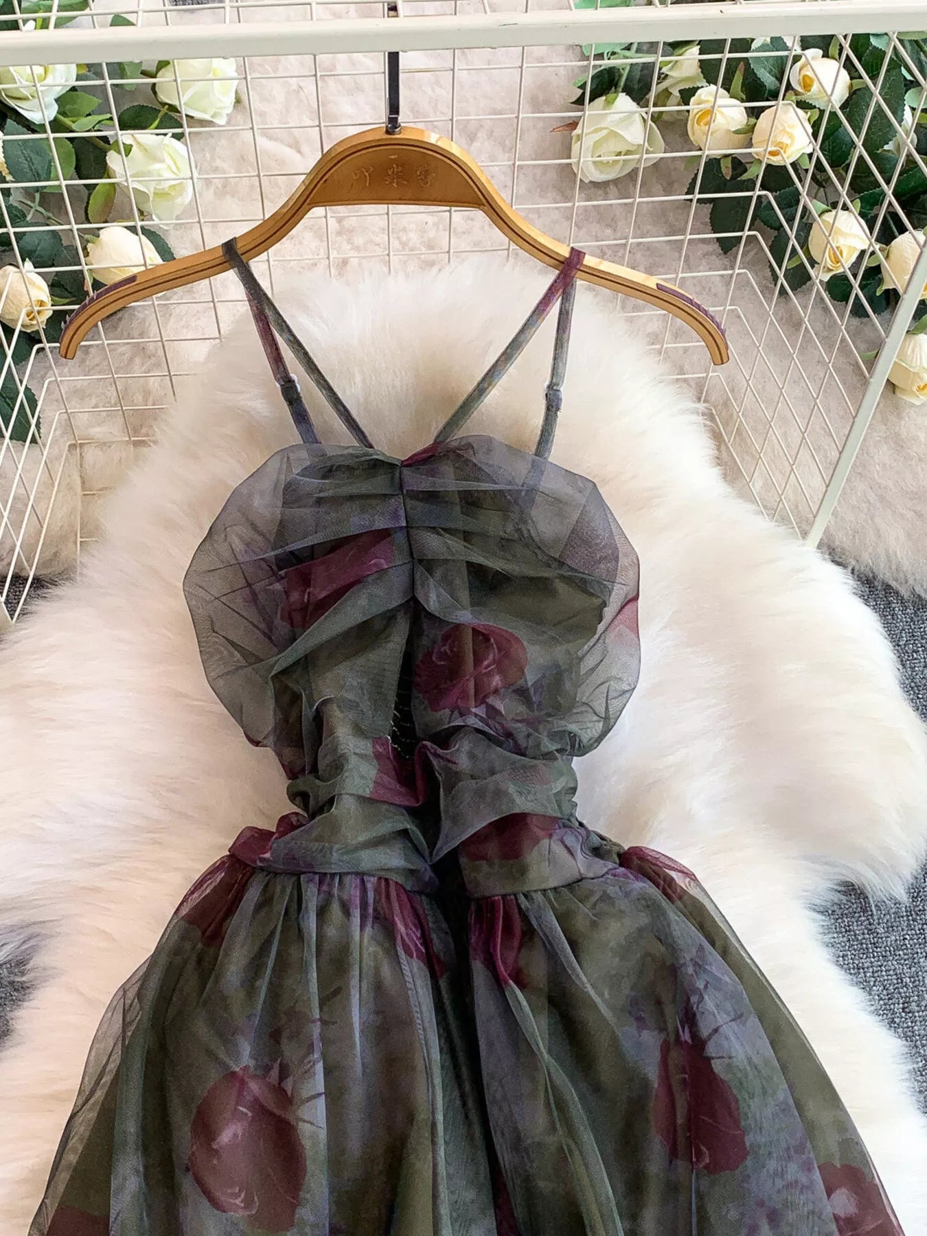 Floral Print Ruffled Layered Mesh Dress