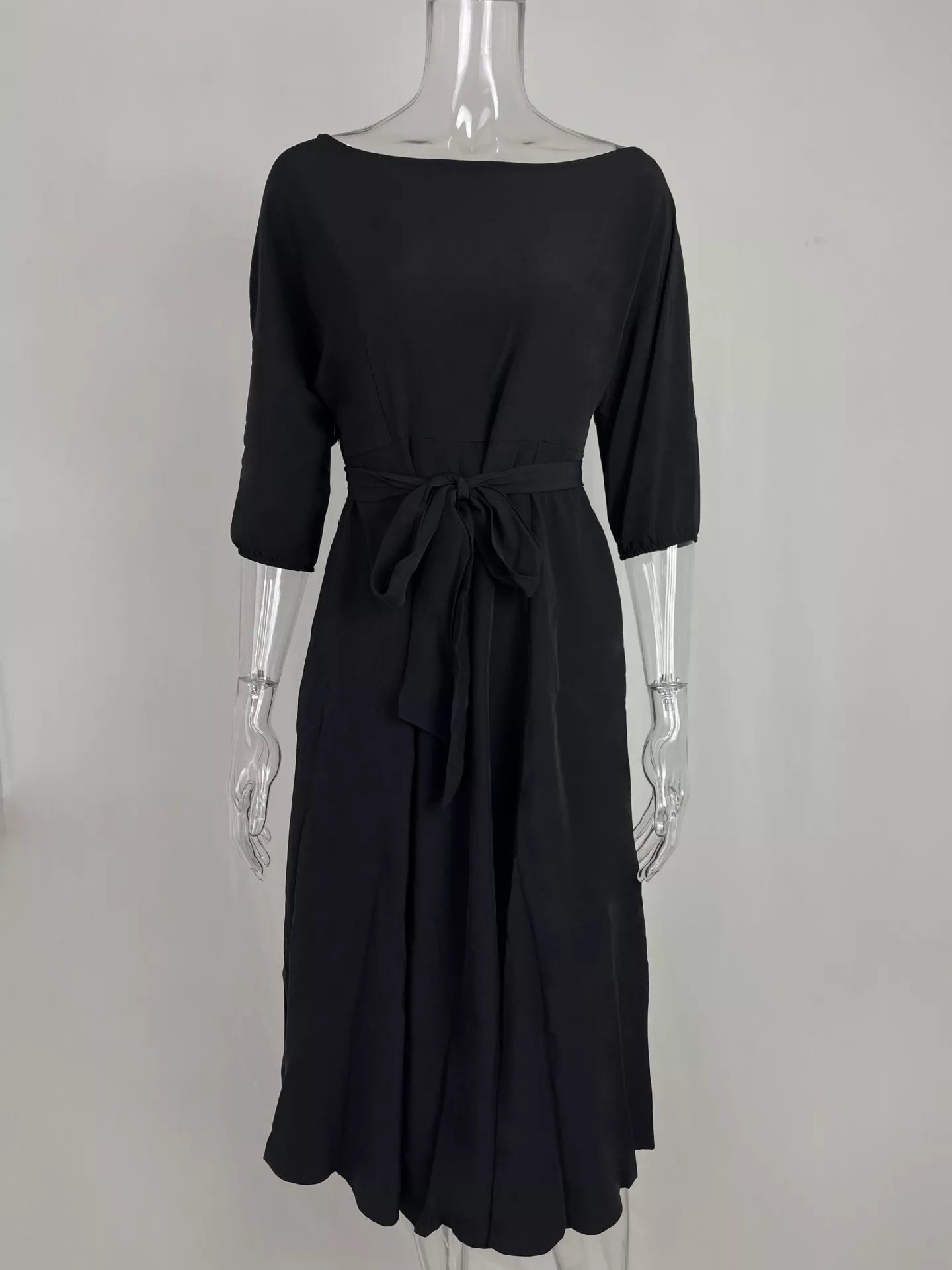 Boat Neck Tie Waist Dress