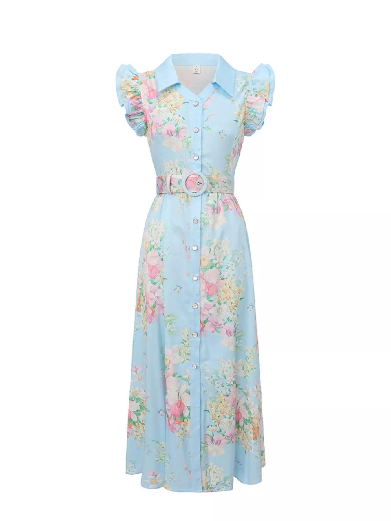 Floral Print Ruffle Sleeve Midi Dress
